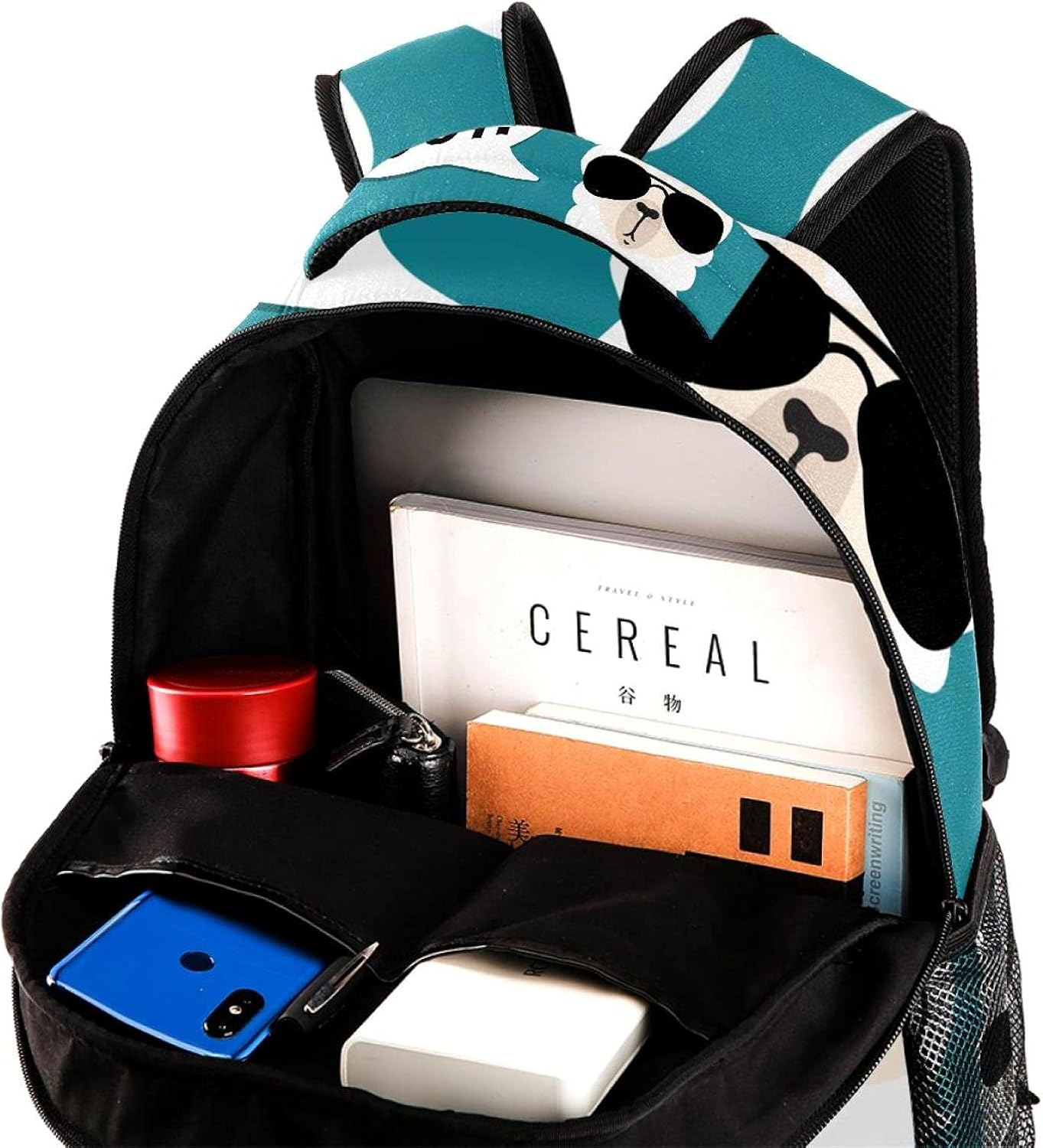 Alpaca Head with Sunglasses on Blue Background Backpack Students Shoulder Bags Travel Bag College School Tote Backpacks image number 1