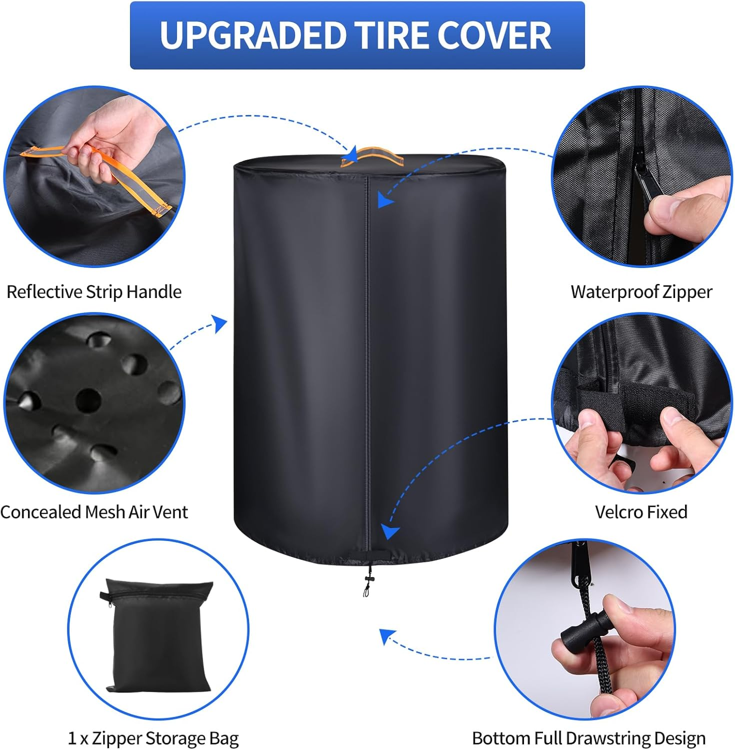 Tire Covers,Durable 420D Spare Wheel Tyre Storage Bag Waterproof Outdoor Indoor,Universal Tyre Dust Protective Cover with Waterproof Zipper,Air Vent (Holding 4 Tires within 30 Inches Diameter) image number 2