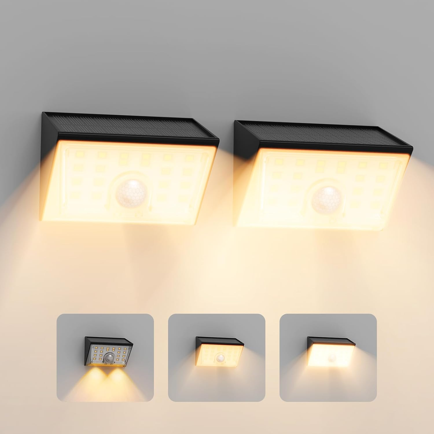 Smiling Shark WL-06 Solar Lights for Outdoors, Pack of 2 Solar Wall Light Outdoor with Motion Sensor, 4 Modes & 120&deg; IP65 Waterproof LED, Super Bright Solar Light for Garden, Patio, Fence, Warm Light