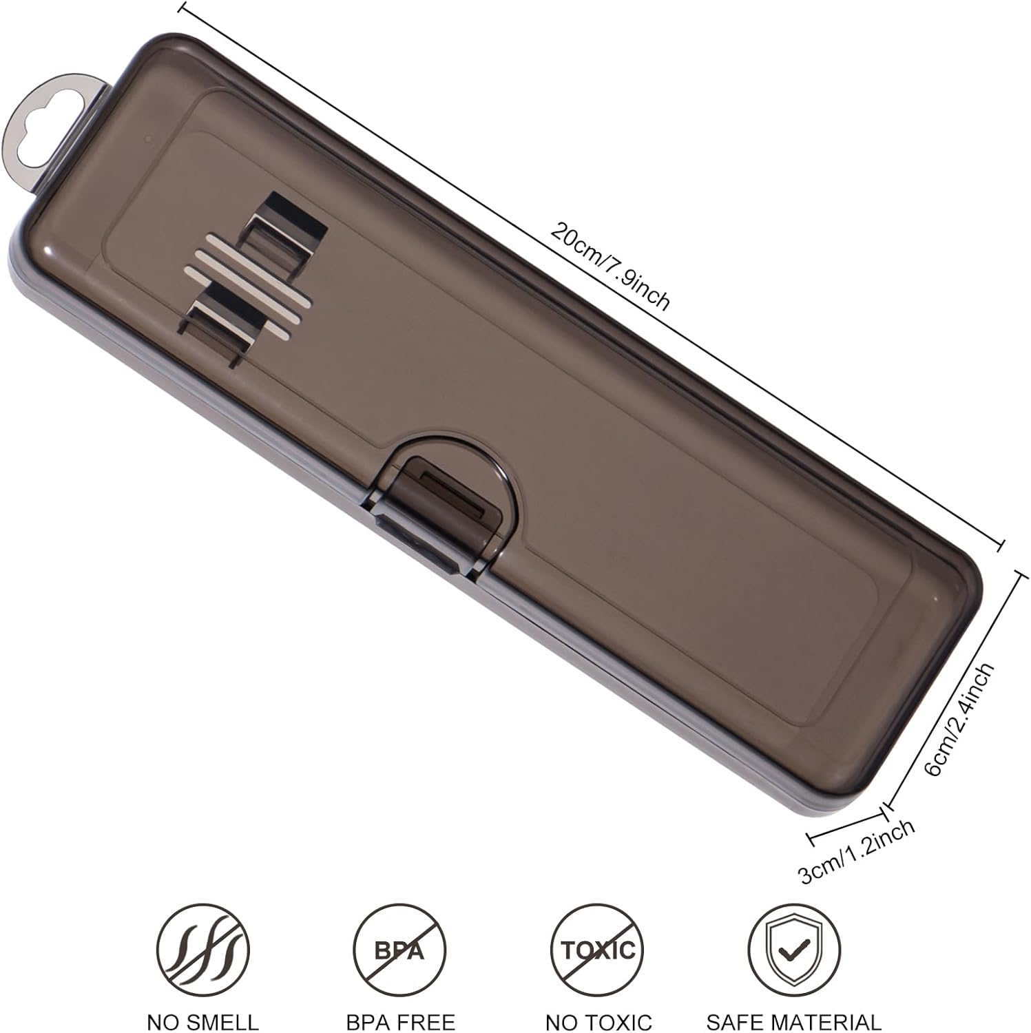 Yeeco Toothbrush Case 2 Packs, Transparent Black Toothbrush Travel Case, Plastic Toothbrush Holder Travel Size, 7.87 X 2.36X 1.18 Inches Portable for Traveling Can Palce 2 Toothbrushes image number 4