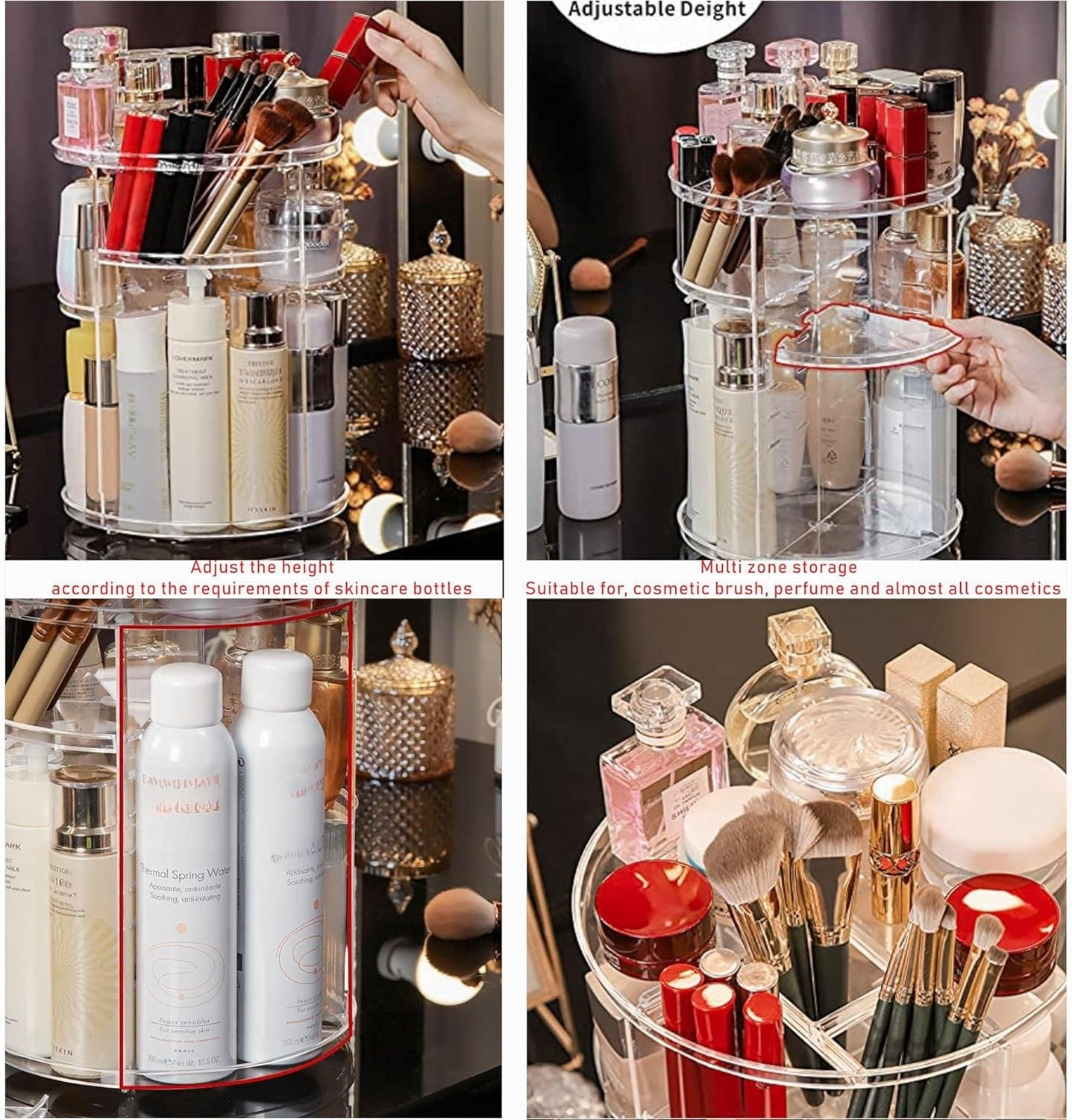 Clear Rotating Makeup Organizer for Vanity,Adjustable Skincare Organizer Countertop,Cosmetic Display Cases for Beauty,Skin Care,Spinning Makeup Stand,Make up Storage Organizer and Perfume Organizer image number 5