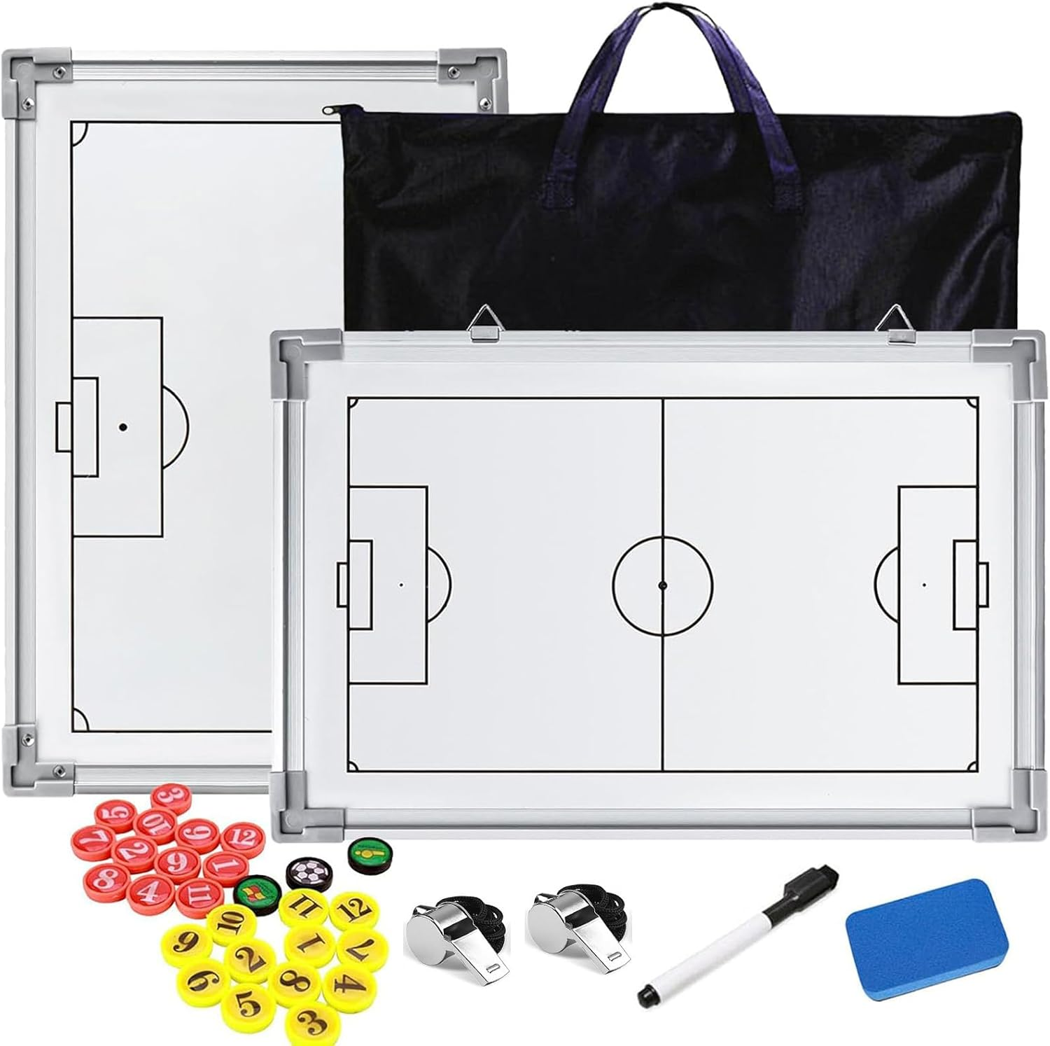 Soccer Coaching Board,Portable Football Tactics Whiteboard,Full-Court Half-Court Large Soccer Training Coaching Strategy Dry Erase Clipboard with Player Markers and Pen,Coach Training Equipment