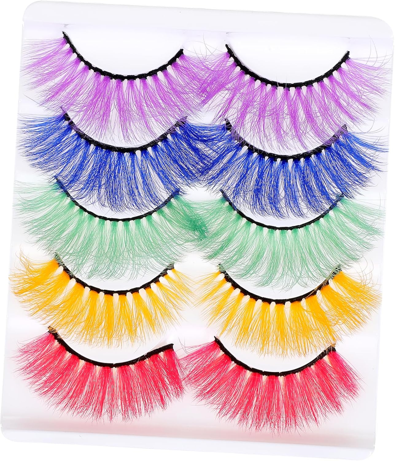 Healeved 5Pairs Colored Eyelashe,Halloween Colorful Eyelashes,Decorative Dense 3D Eyelashes,Performance False Eyelashes Beauty Tools for Halloween Cosplay Long Dramatic Party