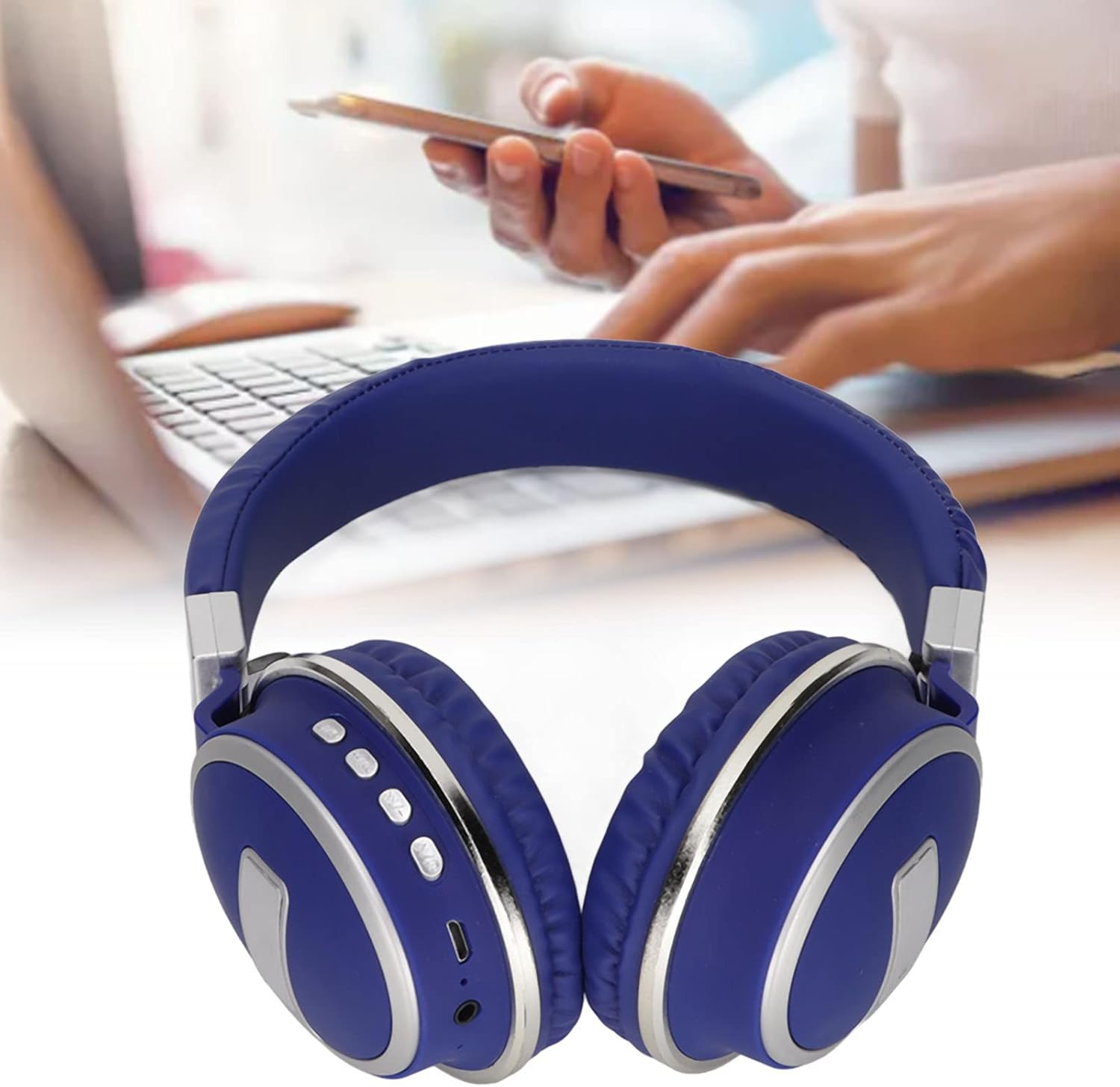 Annadue Bluetooth over Ear Headphones Stereo Sound Wireless Gaming Headset with Microphone for Mobile Phone PC Laptop Notebook (Blue)