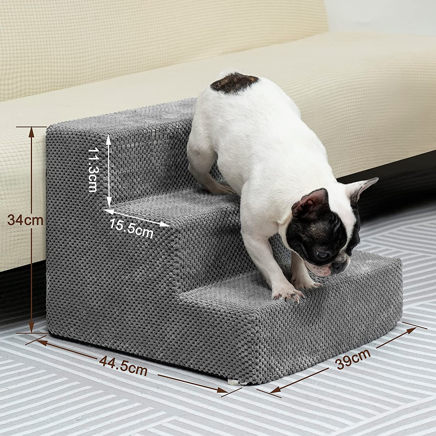 Portable Dog Stairs, Pet Stairs 3-Step Anti-Slip Rubber Bottom High-Quality Memory Foam Dog Steps with Removable Washable Cover for Smaller & Elder Pets, Sturdy Steps for Dogs image number 1