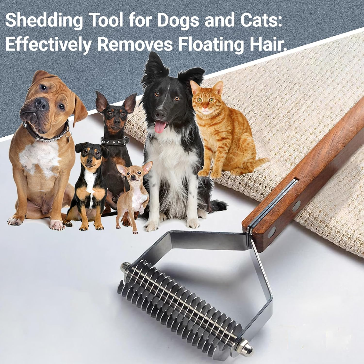 20-Blade Dog Grooming Rake - Professional Undercoat Remover for Medium/Large Dogs & Cats, Stainless Steel Dematting Tool with Solid Wood Handle, Shedding Brush for Mats, Tangles & Flying Fur image number 3