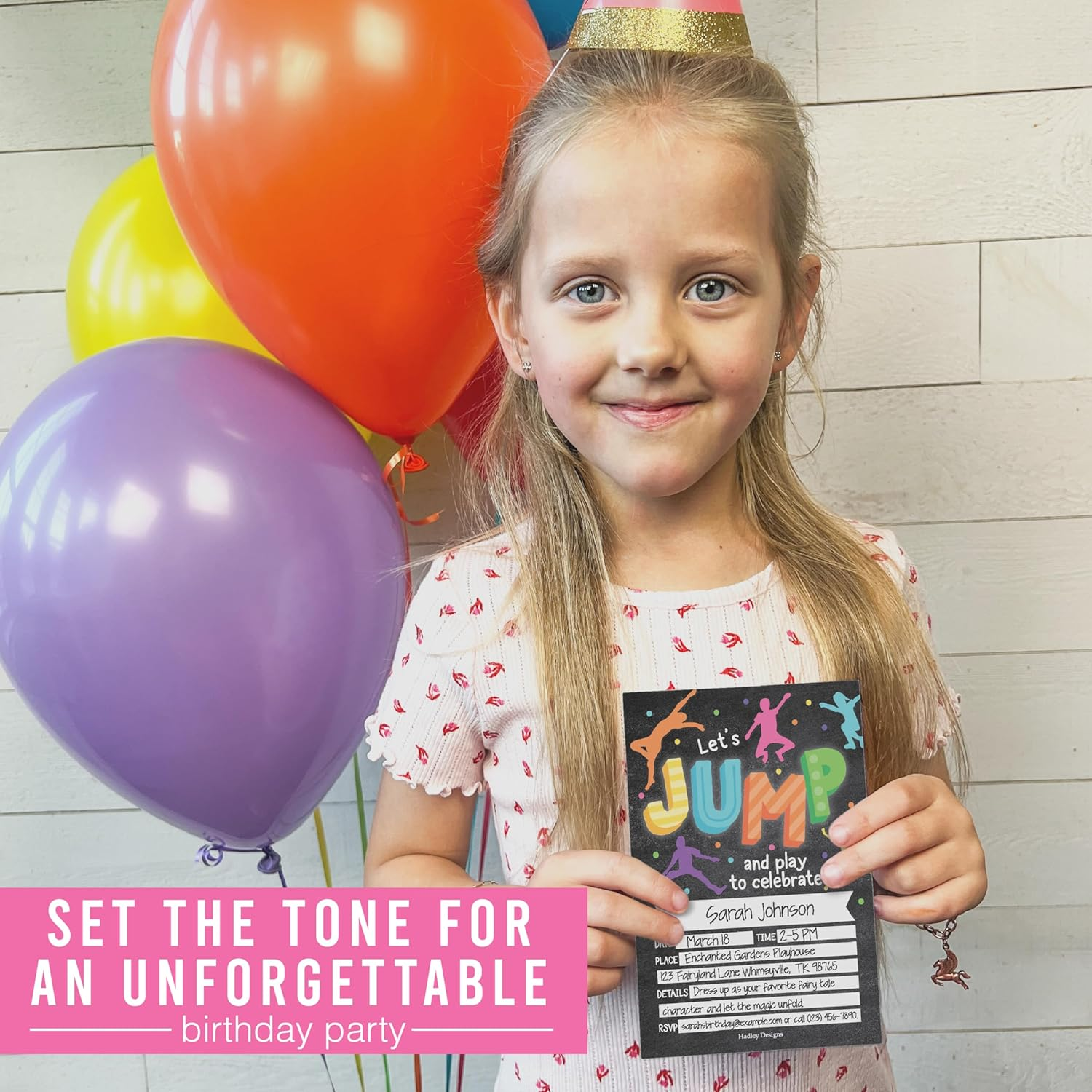 Hadley Designs 15 Trampoline Jump Birthday Party Invitations for Girls-Kids Birthday Invites image number 1