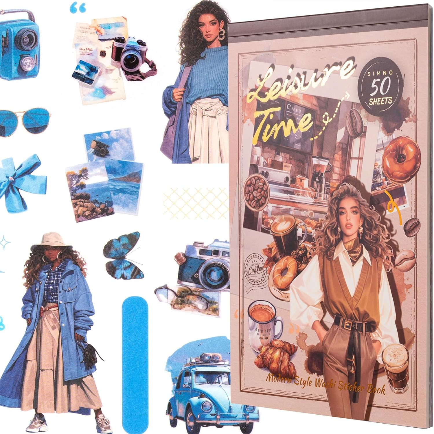 Yagcu Scrapbook Sticker Book, 50 Sheets Journaling Stickers, Junk Journal Supplies, Pre-Cut Aesthetic Washi Materials, Watercolor Scrapbooking for Adults, Decorative Ephemera Planner Arts Craft