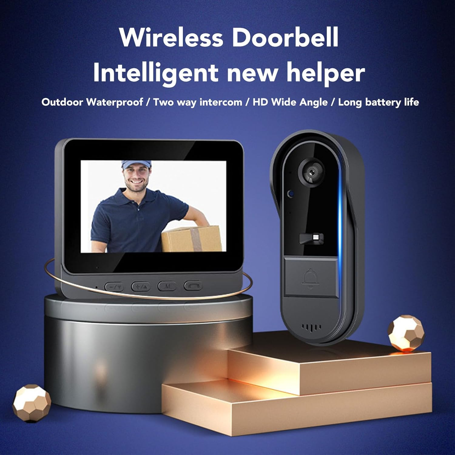 1080P Wireless Doorbell Video Camera, 2-Way Audio Included Chime, Video Doorbell Intercom System with 4.3 Inch Screen, IP66 Waterproof, Indoor Outdoor Surveillance image number 3