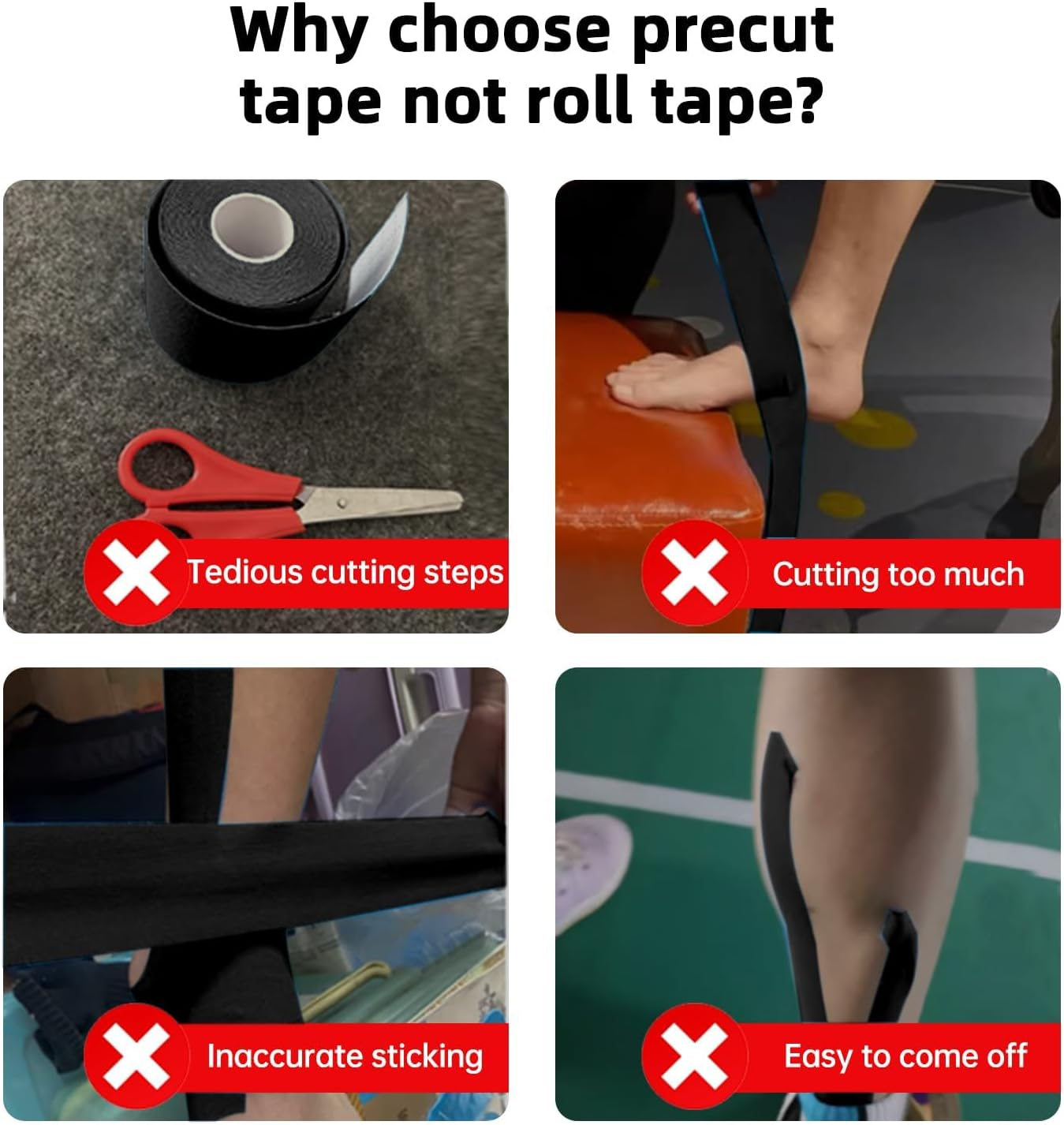 Precut Kinesiology Tape for Knees, 10 Pcs - Knee Support & Stability, Knee Pain Relief Athletic Tape - Waterproof & Elastic, Breathable Hypoallergenic Latex-Free Tape, Black image number 6