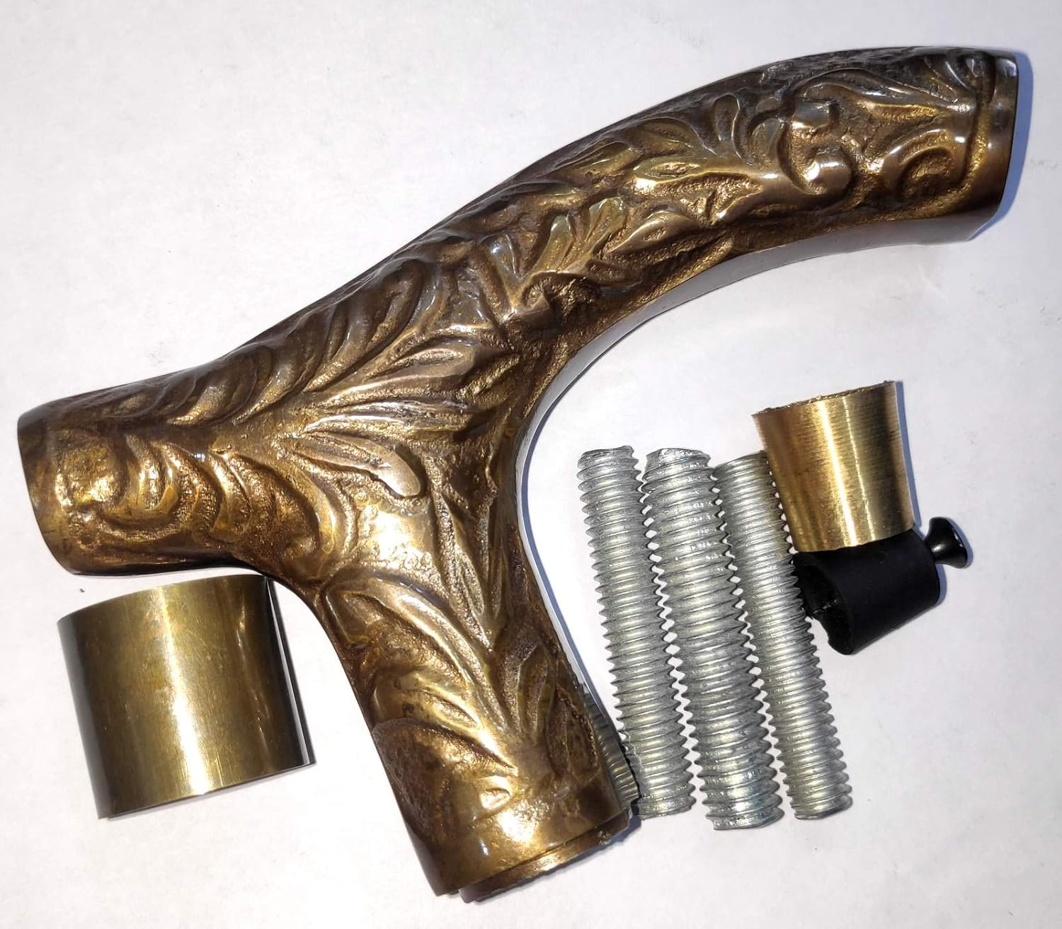 Humaira Nautical Vintage Carved Embossed Brass Derby Handle Wood Shaft Walking Cane Stick image number 3