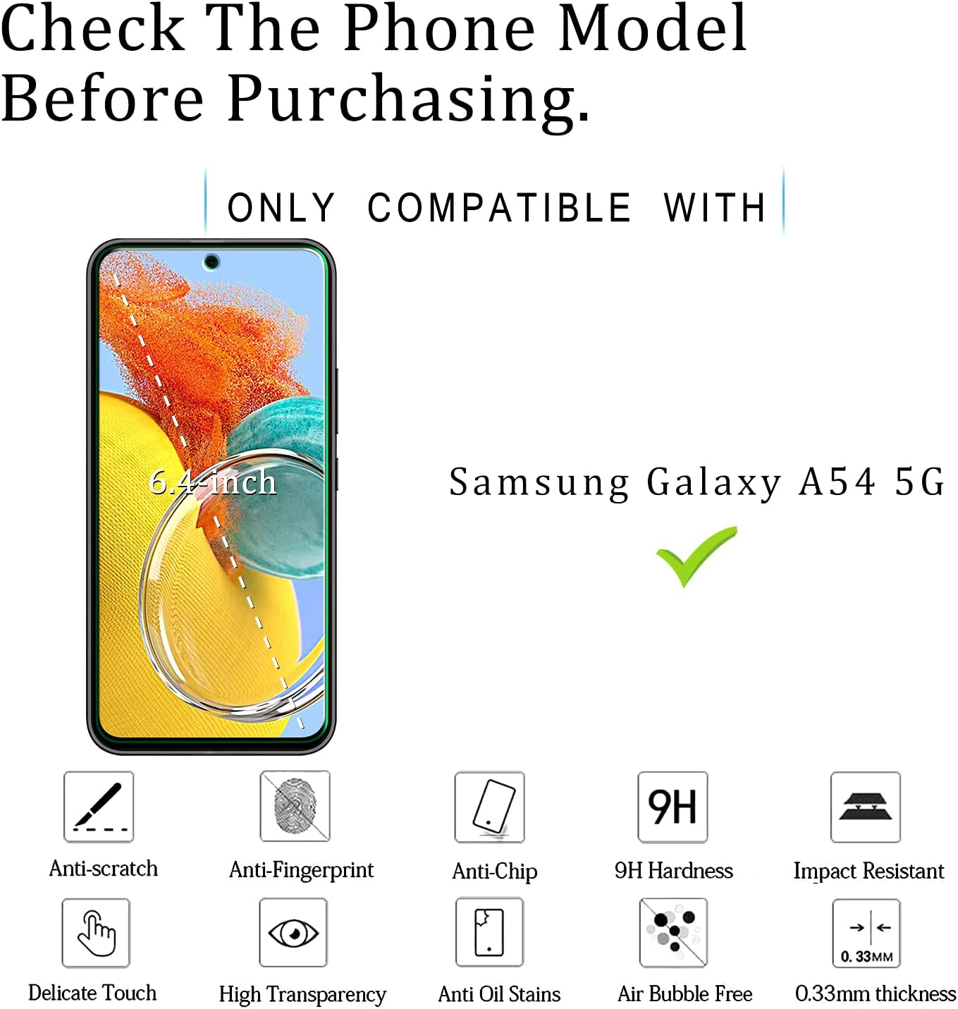 KATIN [2-Pack] Tempered Glass Designed for Samsung Galaxy A54 5G Screen Protector, anti Scratch, Bubble Free, Case Friendly image number 2