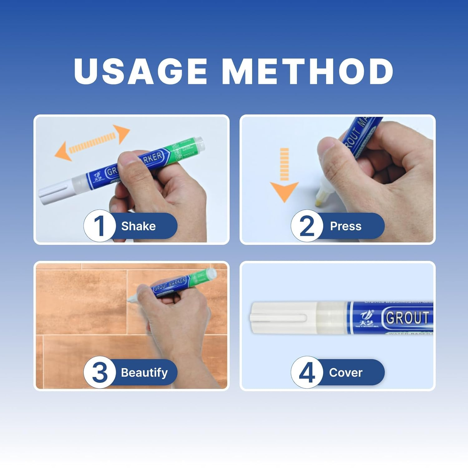 Grout Pen 3 PCS, Light Grey Tile Grout Renewal & Restoration Kit for Bathrooms, Kitchens & Showers, Anti-Mould Waterproof Sealant, Covers up to 60 Meters of Grout Lines, Easy DIY Grout Refresher image number 2