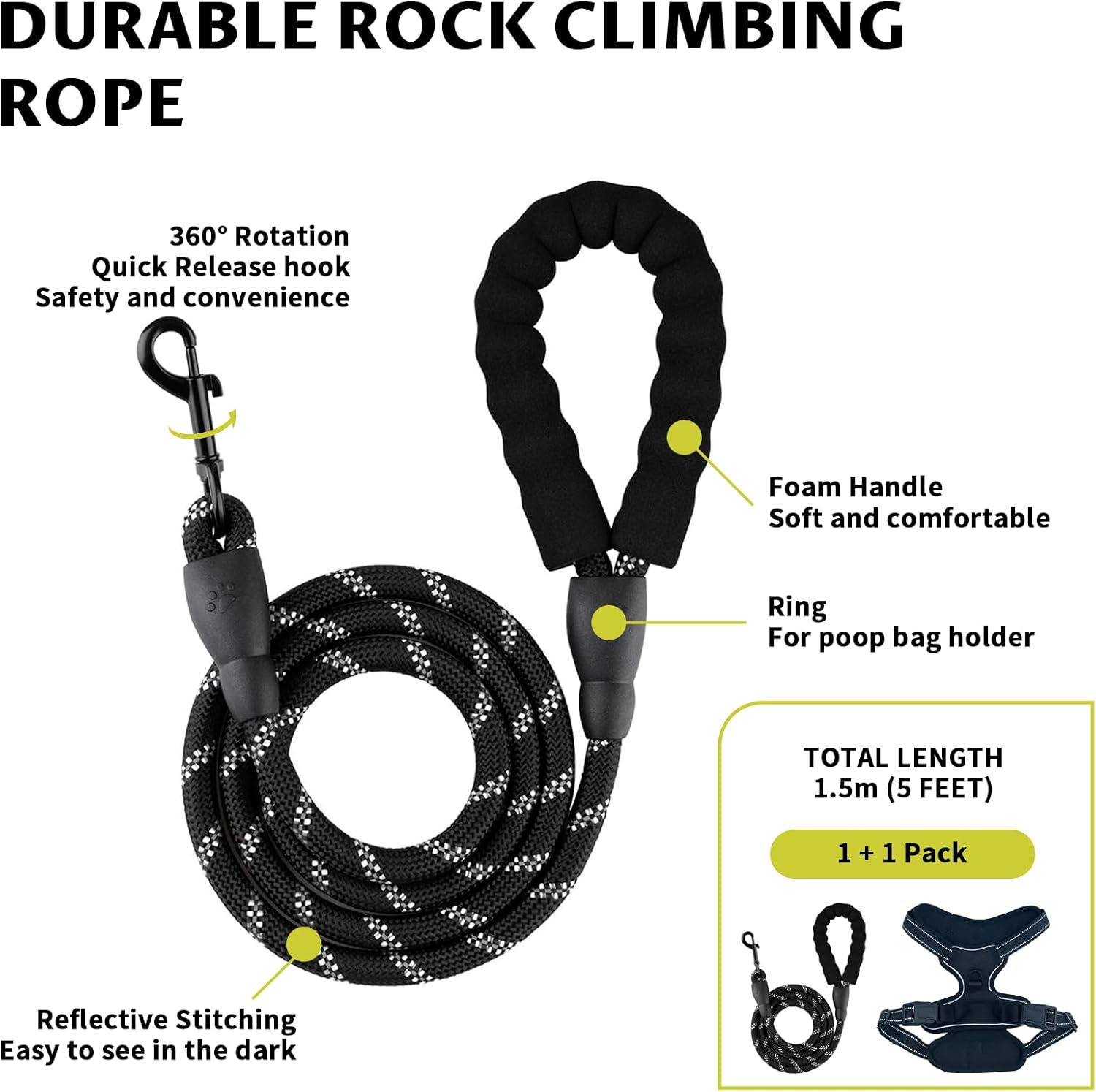 VCCLFSIA No Pull Dog Harness with 1.5M/5Ft Dog Leash, Adjustable Soft Padded, Reflective Oxford No-Choke Pet Oxford Dog Vest with Control Handle for Small Medium Large Dogs (Black, S) image number 4