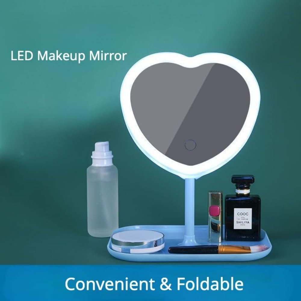 Taolivingmart Vanity Mirror, Heart-Shaped Makeup Mirror with Three-Level Dimming and LED Lights for Girls and Students (Pink) image number 3