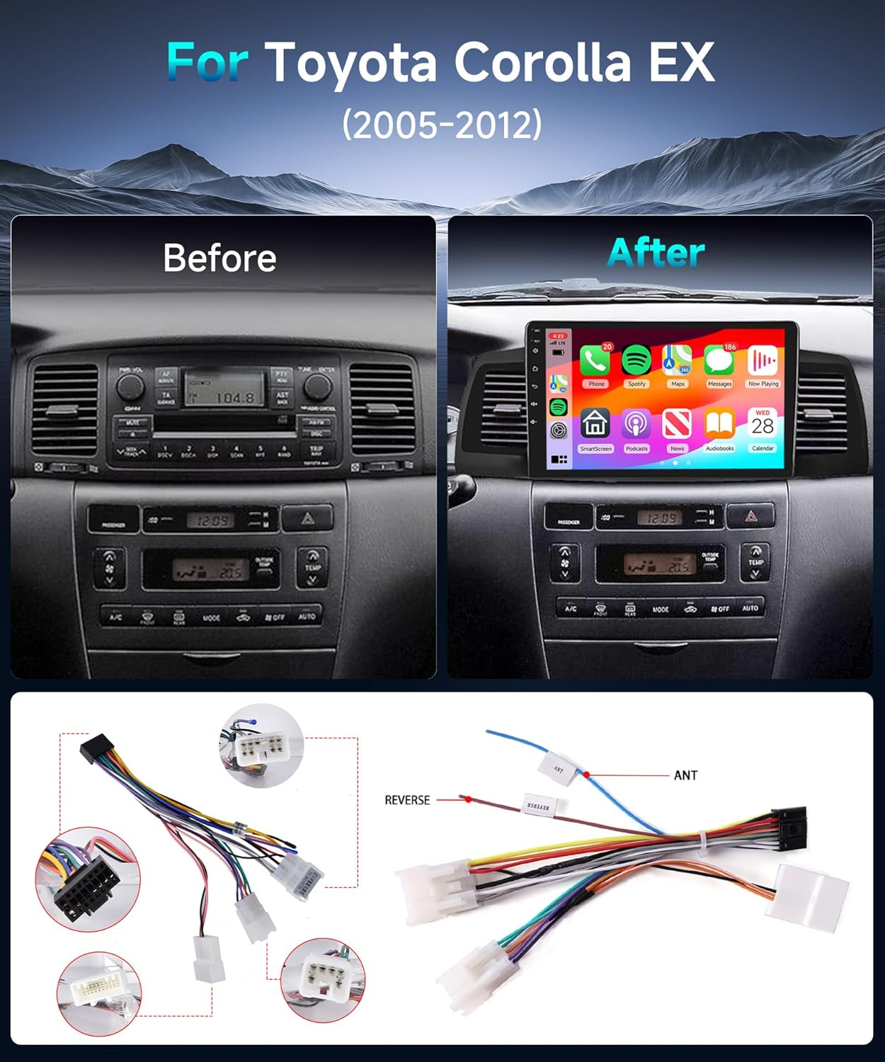 2G 64G Car Stereo Radio for Toyota Corolla EX 2005-2012 with Wireless Carplay Android Auto Mirrorlink, Podofo 9Inch HD IPS Touch Screen Bluetooth Car Radio with GPS EQ Wifi SWC Backup Camera Mic 28Uis image number 4