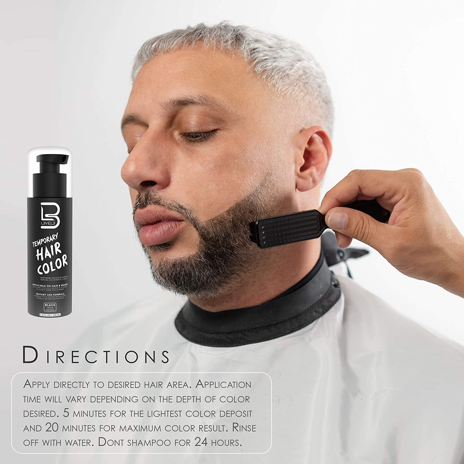L3VEL3 Temporary Beard Color - Black for Men 4.2 Oz Hair Color image number 2