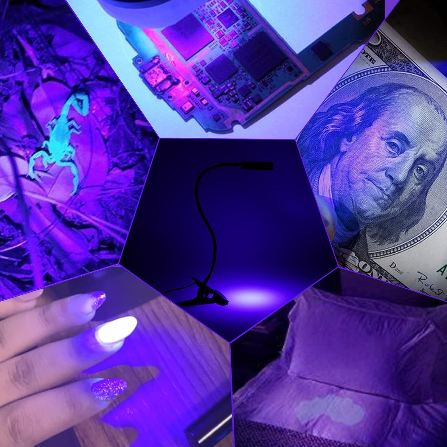 UV Black Light Curing Lamp - Gooseneck UV Light for Resin Curing, USB 1.5M 5W Black Lights with Clamp, Wavelength 395Nm, Bendable Blacklight with Clip Perfect for Nail Polish, UV Glue Curing image number 6