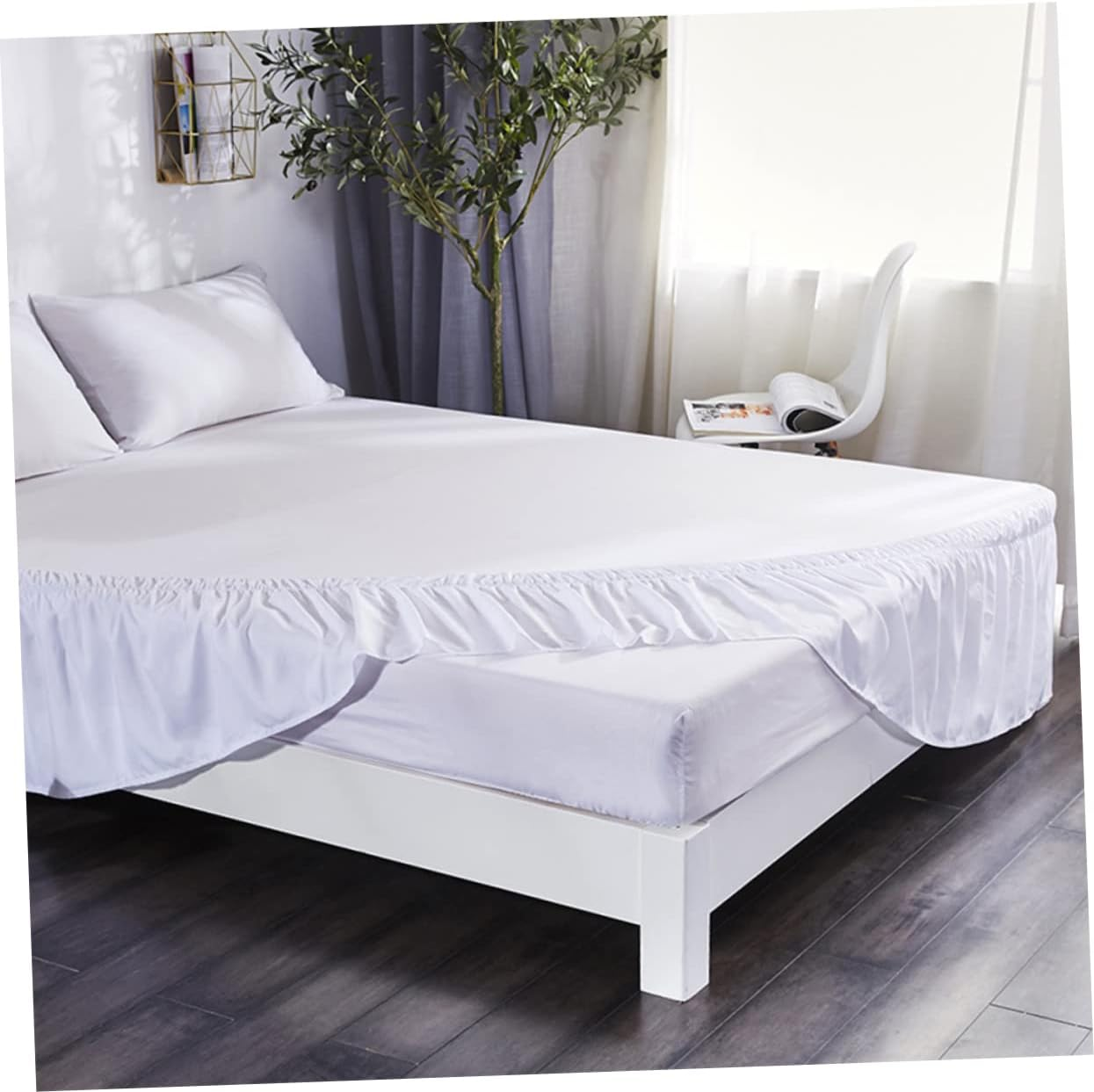 Elegant Ruffled Bed Shirt Dust Ruffle Bedding Pleated Skirt for Home Hotel White Polyester Full Bed Coverage Easy Elastic Design Decorative Bed Accessories image number 2