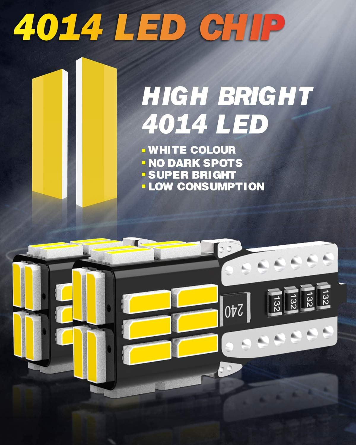 W5W T10 501 LED Bulb, OUSHI Canbus Error Free 194 168 2825 12V 6500K Xenon White Replacement for Car Interior Side Dome Number Plate Parking Reserve Light(Pack of 10)