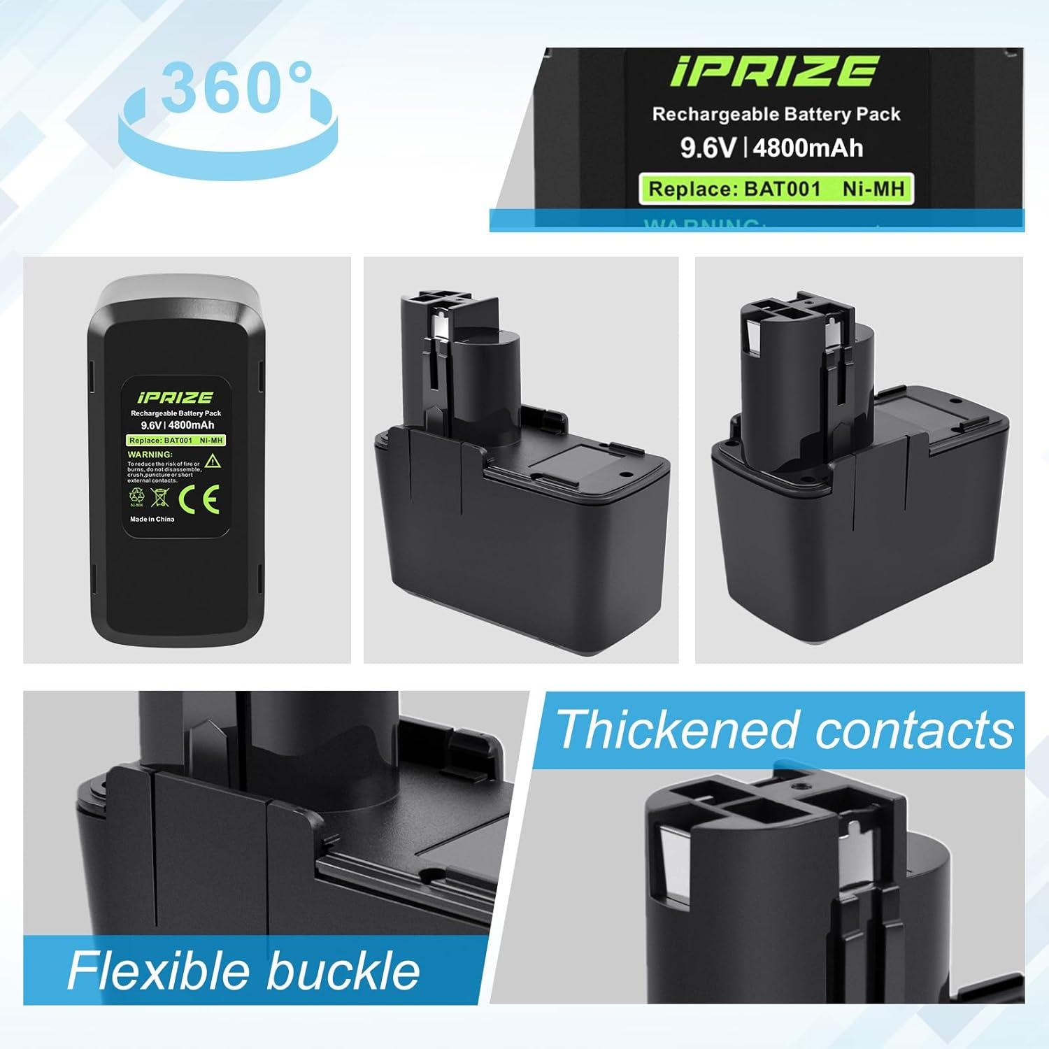Iprize 9.6V 4.0Ah NI-MH Replacement Battery for Bosch 2607335035 2607335037 BAT001 GSR 9.6 VES-2 PSR 9.6 VES-2 image number 5