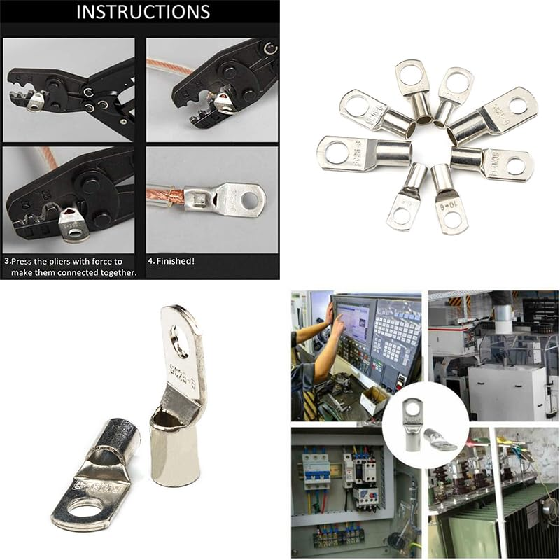 AIMALL 100/220/240Pcs 4WD Cable Lug Ring Battery Copper Tube Connector Kits Terminal Crimper, Silver Tinned Copper, for 4WD, UL Approved image number 2