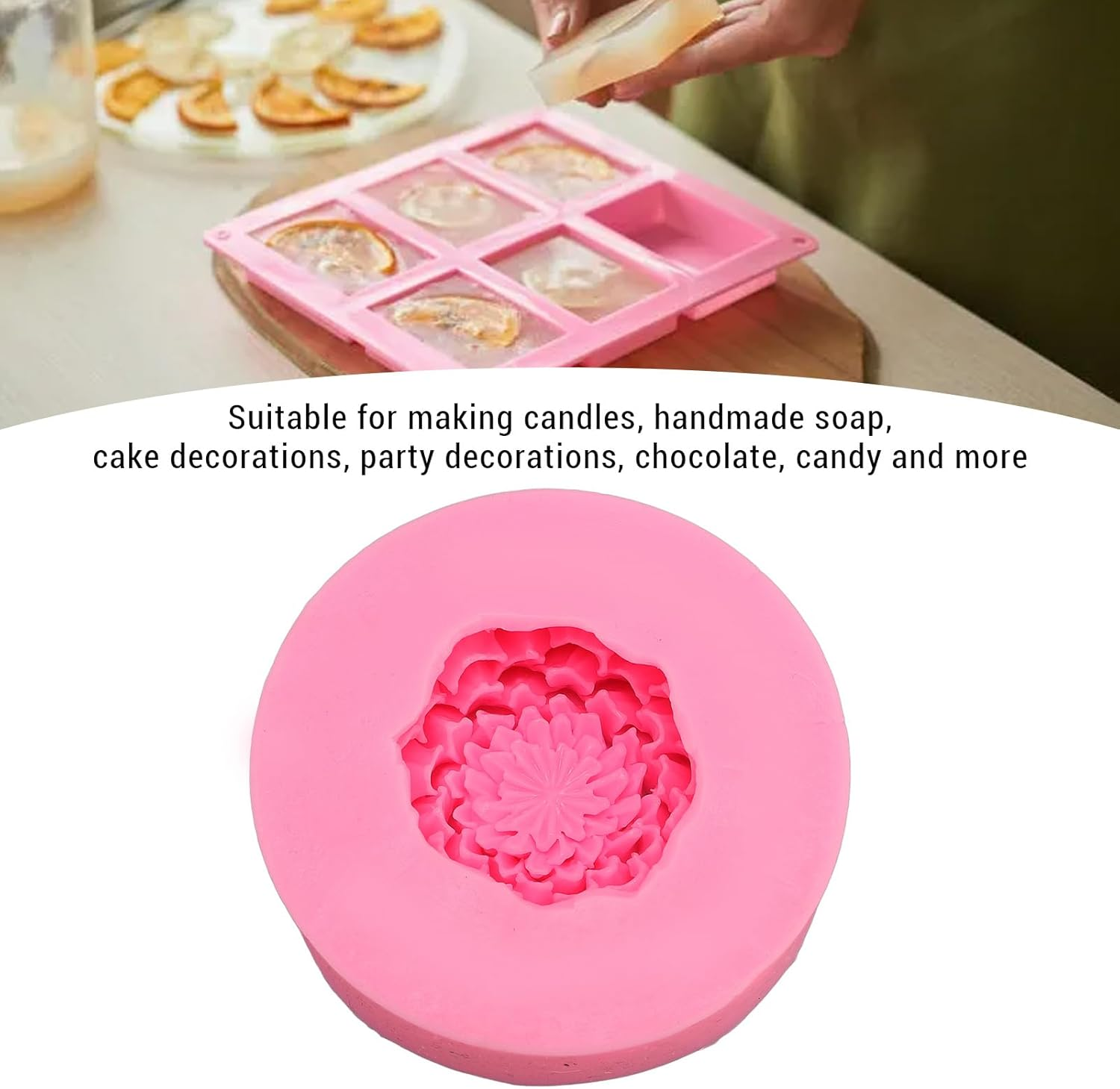 3D Peony Flower Silicone Candle Molding Food Grade Flexible Reusable for Handmade Soap Cake Chocolate Decorations Craft Baking DIY image number 2