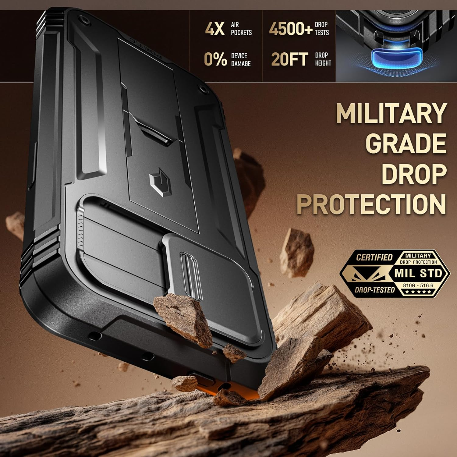 Poetic Revolution Case Compatible with Galaxy Xcover7 Pro 5G, [Slide Camera Cover], [20FT Mil-Grade Drop Tested], Full-Body Military Grade Rugged Dual-Layer Shockproof Cover with Kickstand, Black image number 5