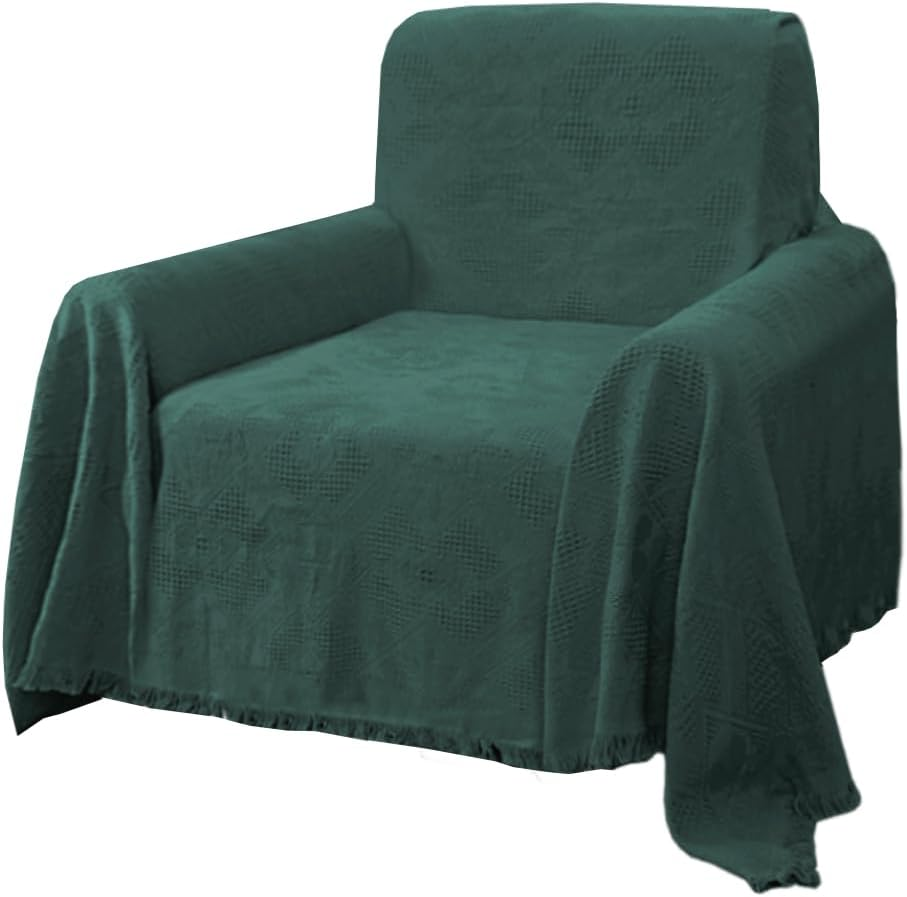 Smarcute Cotton Sofa Covers Washable Furniture Couch Slipcovers Thick Durable Woven Jacquard Diamond Check Sofa Throw Decorative for Living Room (230Cm X 340Cm,Xx-Large, Sage)