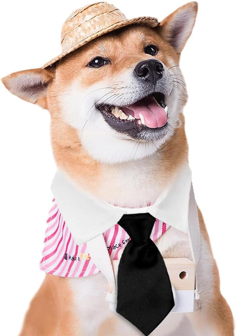 Voarge Dog Tie, Adjustable Dog Collar with Velcro Fastening, Pets Wedding Bow Tie, Formal Puppy Bow Tie, Tuxedo Collar Costume Tie (Yellow Chequered, L) image number 2