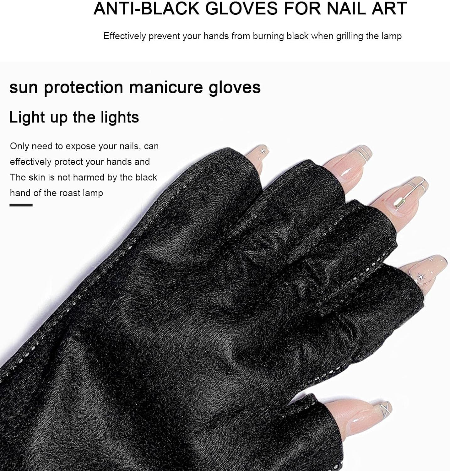 UV Protection Gloves - Fingerless Gloves for Lamp Light,Upf 50+ Black Skin Care Gloves for Nails, Nail Arts, Manicures Pologmase image number 3
