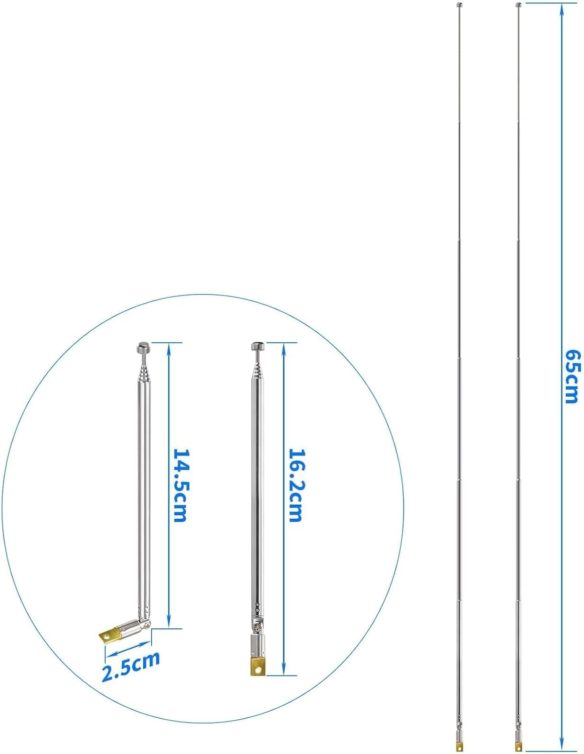 Bingfu 6 Sections Telescopic 65Cm AM FM Antenna Portable Radio Antenna Replacement (2-Pack) Compatible with Indoor Portable Radio Home Stereo Receiver AV Audio Video Home Theater Receiver TV Tuner image number 2