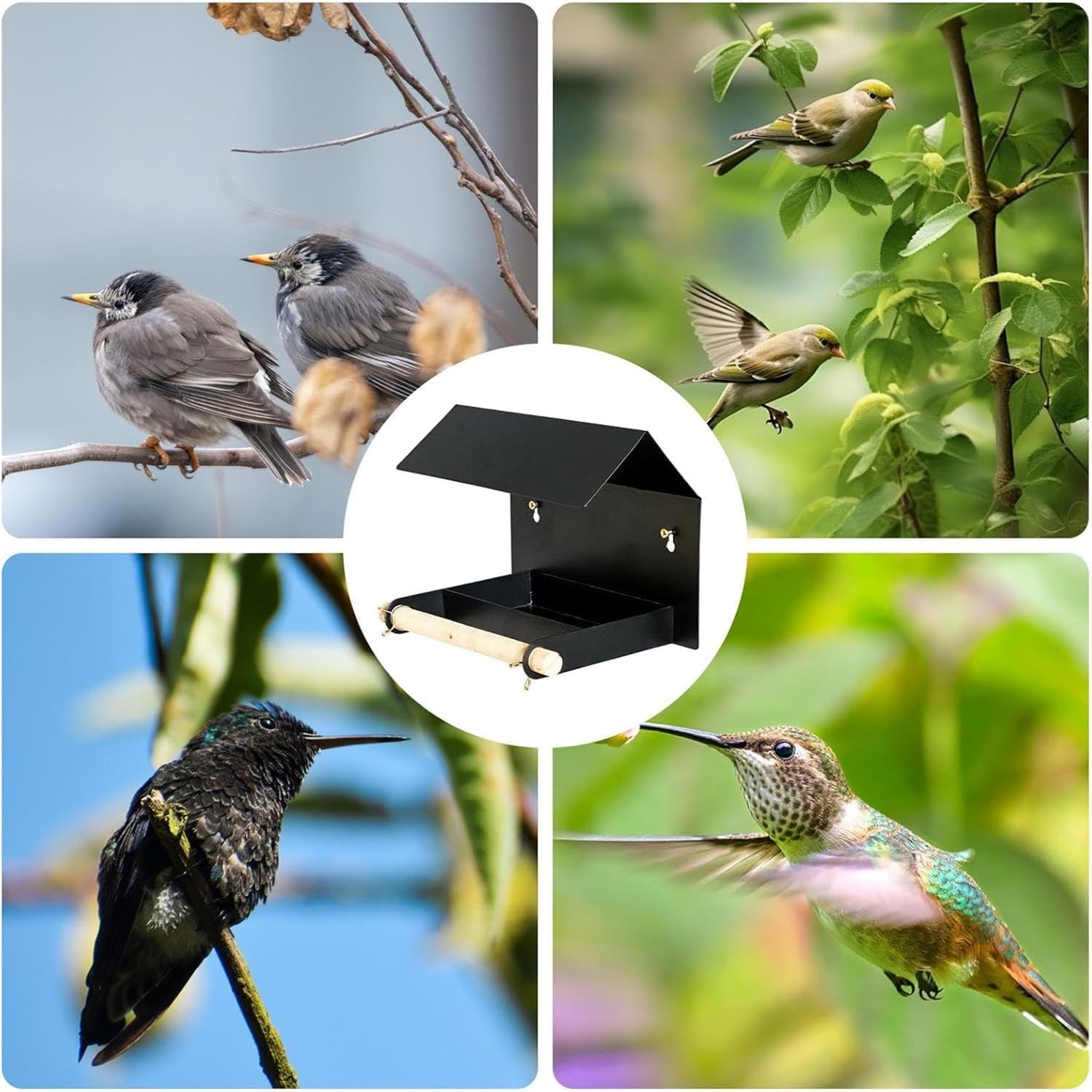 Bird Feeders Metal,Garden Decor Iron Bird Food Bowl - Weather-Resistant Bird Feeder Supplies for Outdoors, Attracts Variety of Birds, Fits Wooden Fences, Trees (Black) - Black image number 3