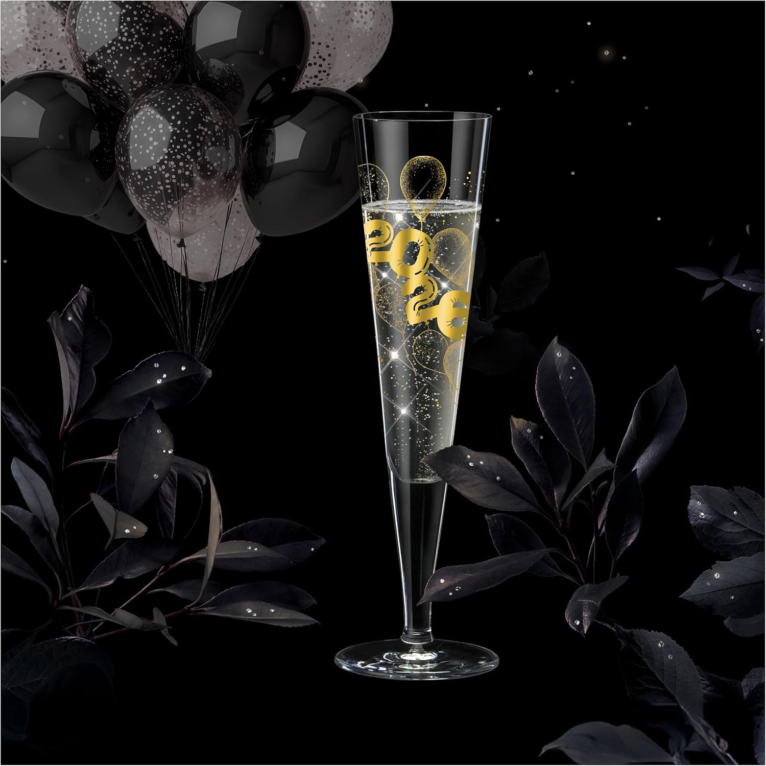 RITZENHOFF 1079016 Champagne Glass 200 Ml - Brilliant Night 2026 Series with Balloon Motif and Year - Made in Germany