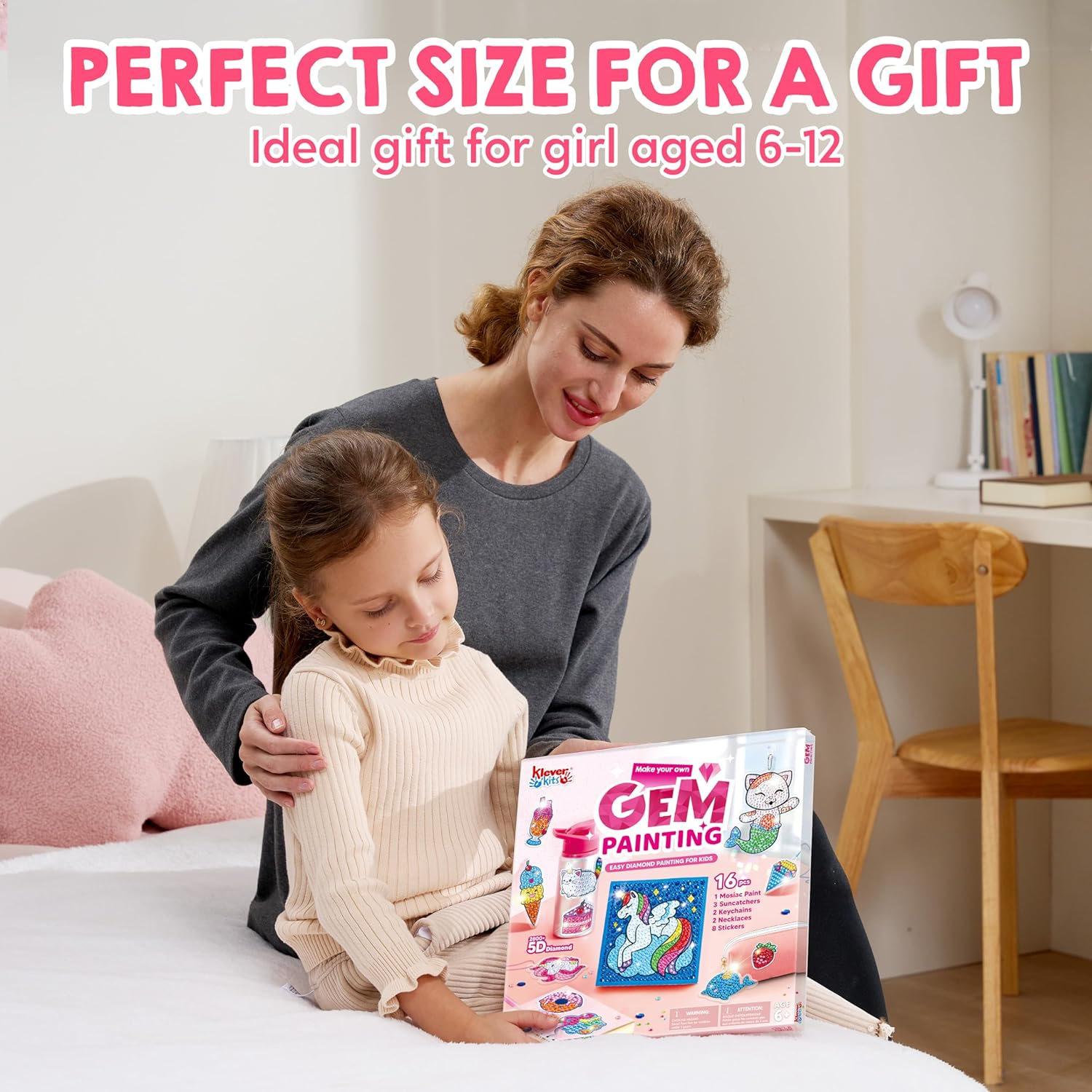 16 Projects Gem Painting, Kids Diamond Gem Painting Kit with 5D Gem, Arts and Crafts for Girls Ages 6-12, Gem Craft Activities Kits, Premium Art Gift Ideas for Girls Ages 6, 7, 8+ image number 4