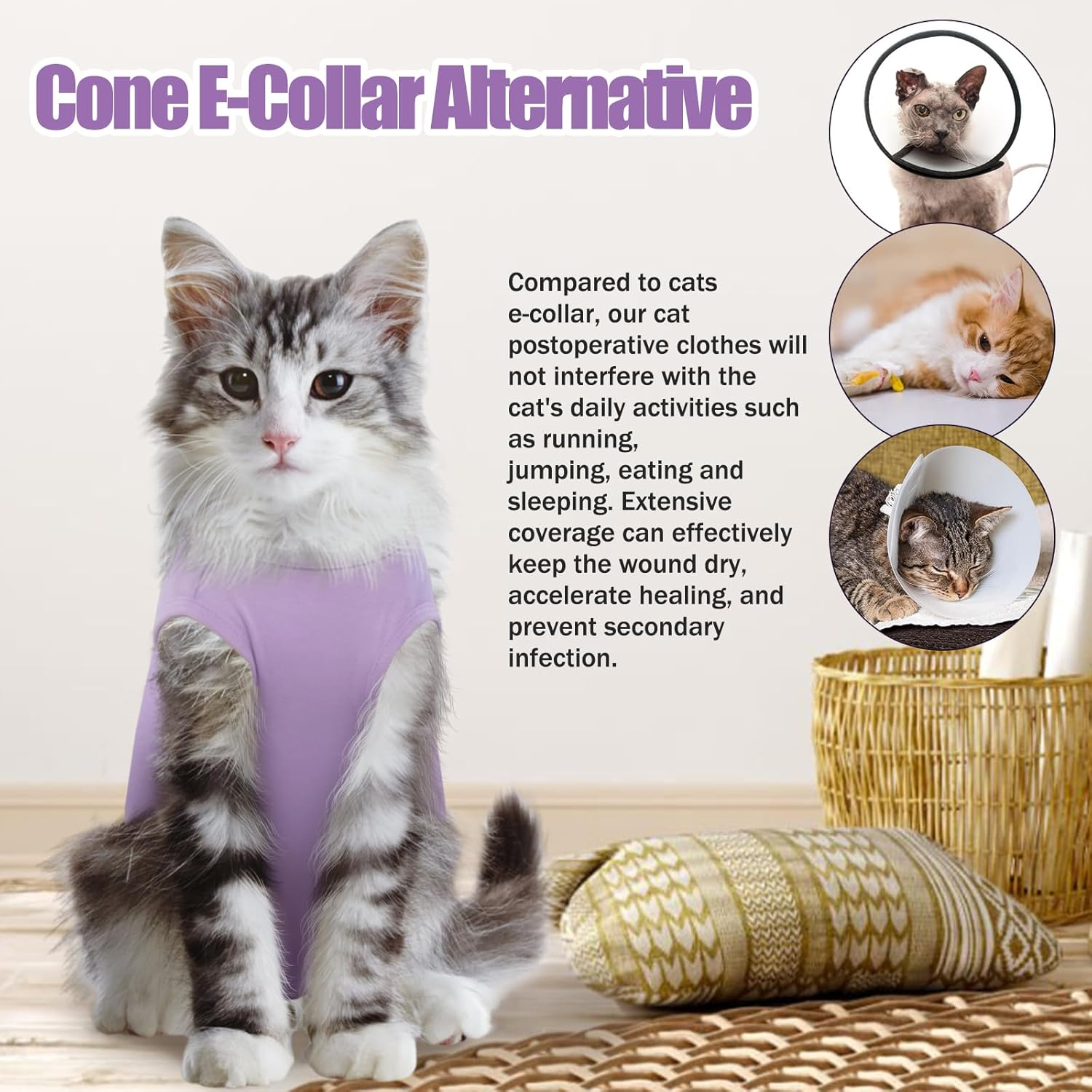 DENTRUN Cat Recovery Suit, Cat Onesie for Post Spay Surgery Vest Female Kitten Shirts anti Licking Suit, Cat Premium Soft Vest Cone E-Collar Alternative Neuter Surgical Suit for Male Cats Apparel image number 5