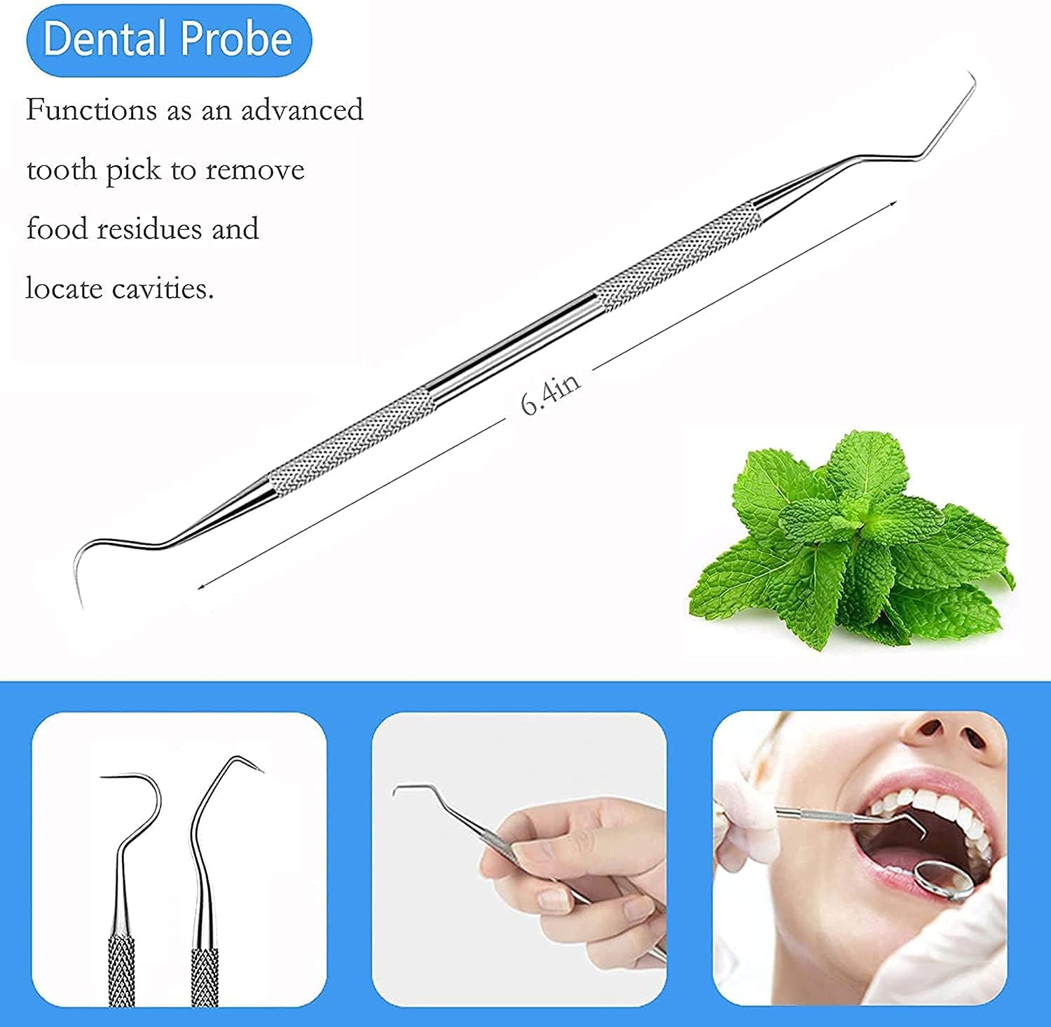 Dental Set Cleaning Tools 4 Pack Dental Hygiene Kit Teeth Inspection Set for Home Use Stainless Steel Mouth Mirror Dental Picks Oral Care Set to Remover Tartar, Tooth Scraper image number 2