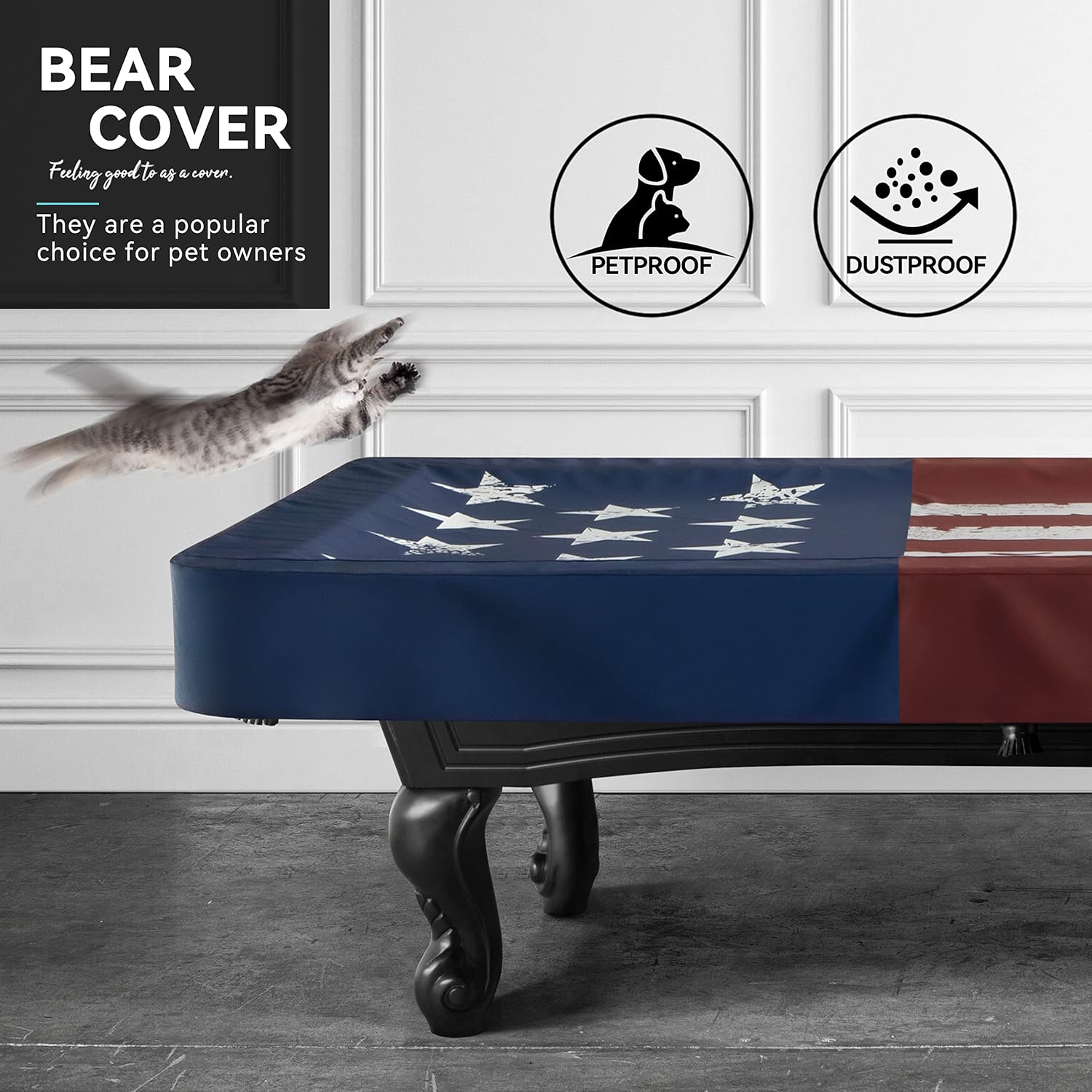 BEARCOVER Pool Table Cover, Waterproof Indoor/Outdoor Heavy Leatherette Pool Table Accessories, Billiards Accessories for Protecting Felt, 7/8/9 Feet Fitted Billiard Covers Red & Blue(8Ft/Og.) image number 6