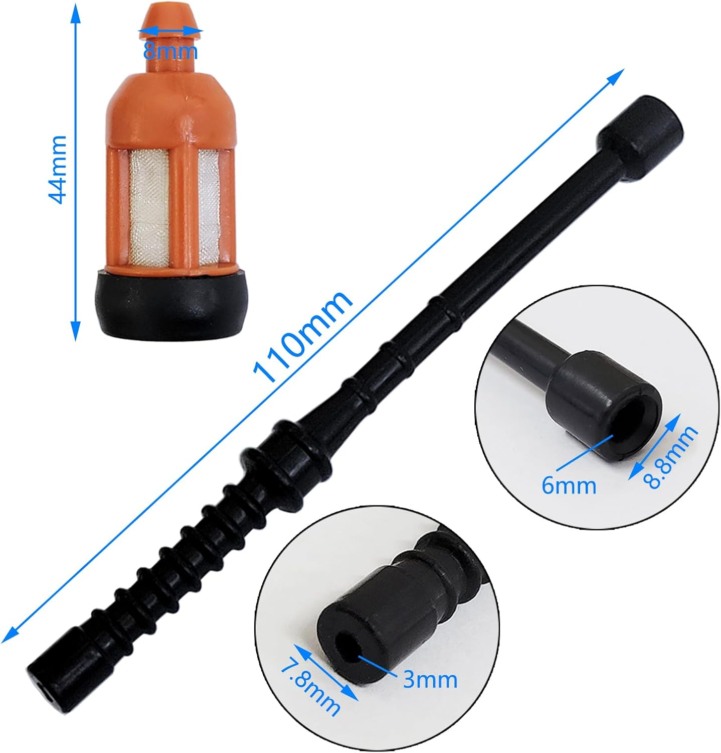 2X Fuel Pipe Hose with Fuel Filter Compatible with Sti-Hl 026 Chainsaw Replacement Outdoor Power Tools Spare Parts Accessory image number 2