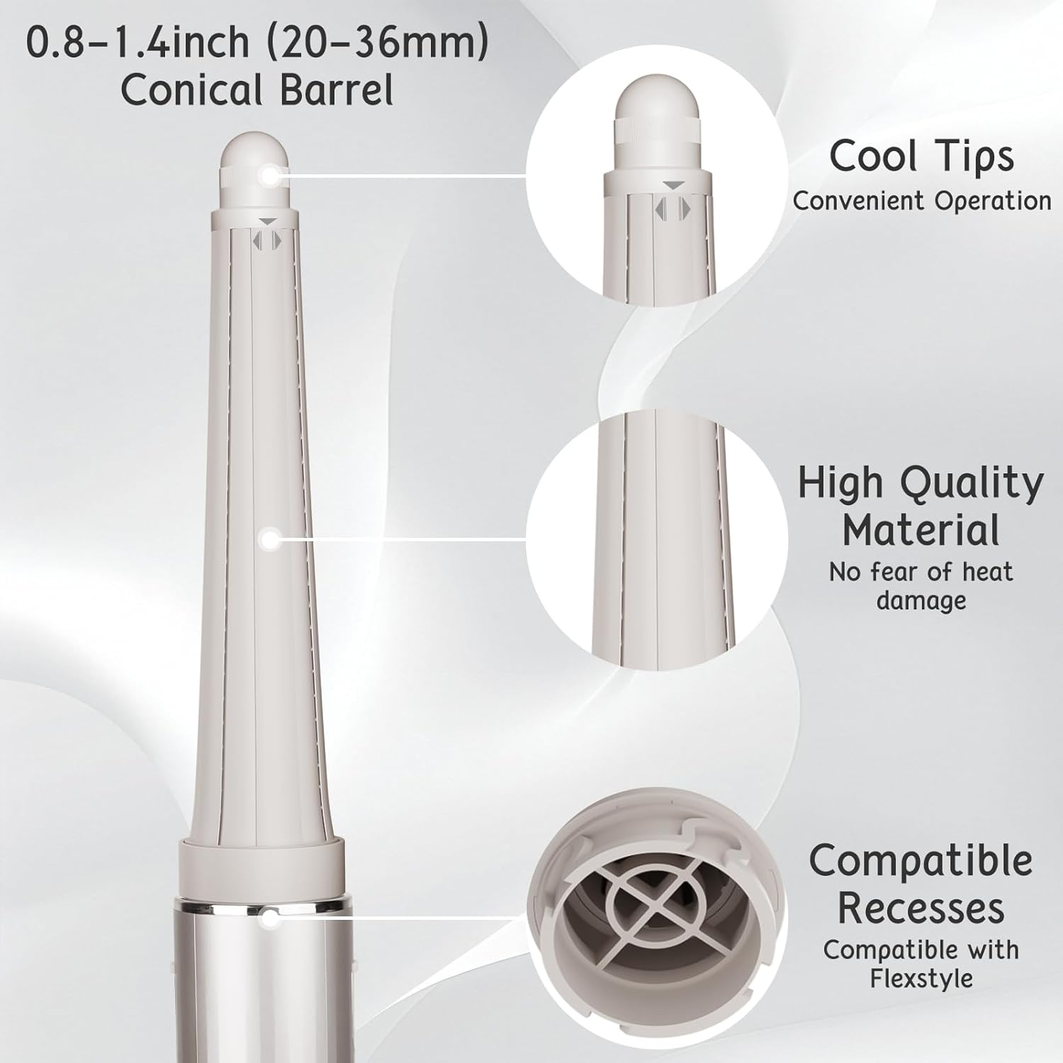 ZEPHBLOW Long Conical Barrel for Shark Flexstyle, 0.8-1.4Inch/ 20-36Mm Conical Curling Barrels Compatible with Flexstyle HD400, Self-Curling Hair Roller Curlers Attachment for Long Hair image number 3