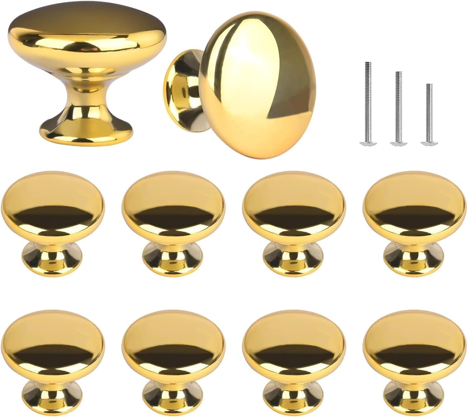 Octinpris Gold Drawer Knobs Polished Chrome Cabinet Hardware round Mushroom Gold Cabinet Knob Pull Handle 30Mm/1.18" for Kitchen Cupboard Furniture Chest Door Dresser Bathroom (10Pack) image number 6