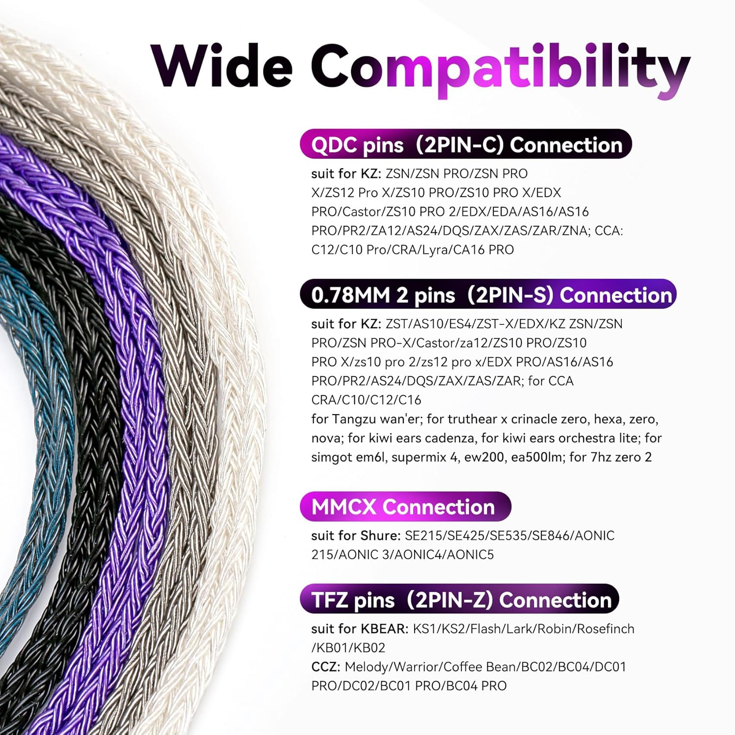 KBEAR Juntian IEM Earphones Cable, 2M Long in Ear Monitor Cable, 16 Core 5N OCC Silver-Plated Headphone Extension Cords for Kz Zs10 Pro, Tangzu Wan'Er, Audiophile and Drummers (Qdc-Pins, 3.5Mm Plug) image number 6