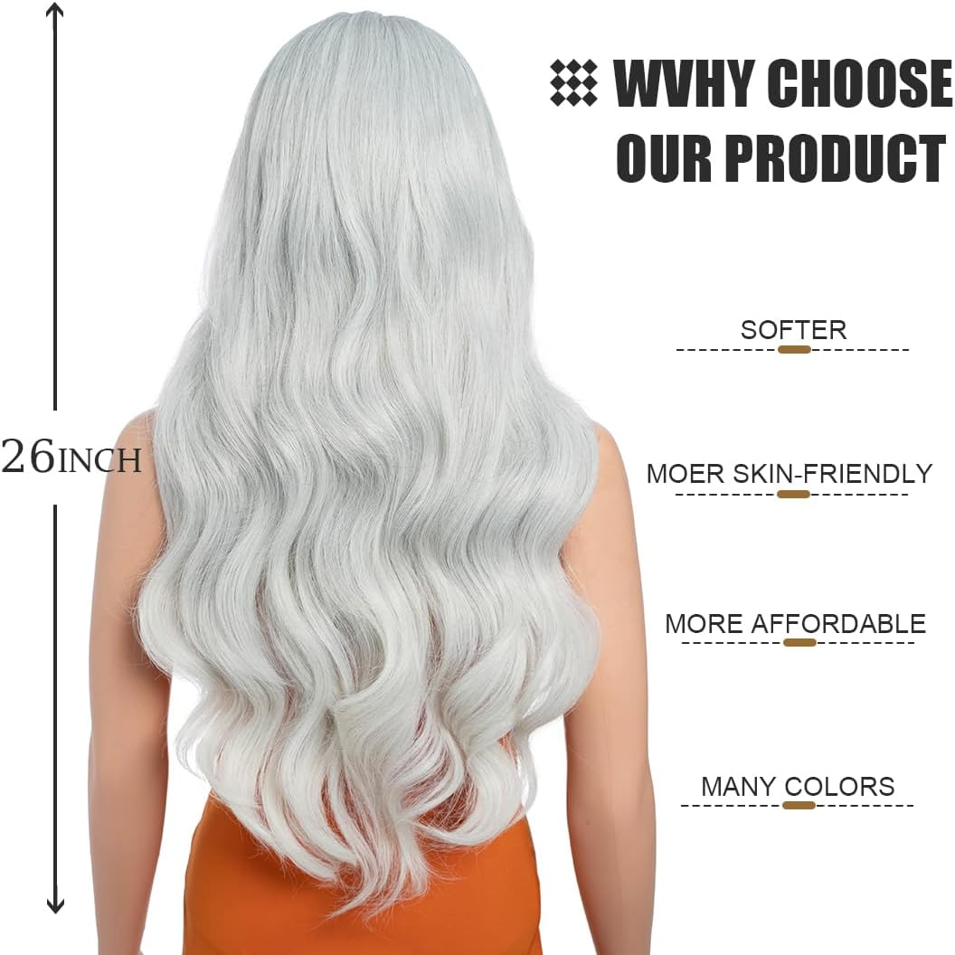 26 Inch Long Wavy Wigs for Women, Black Wig with Bangs, Ombre Brown Wig with Dark Roots, Long Layered, Heat Resistant, Synthetic, Natural Looking for Daily Party Use (T-Grey 31) image number 2