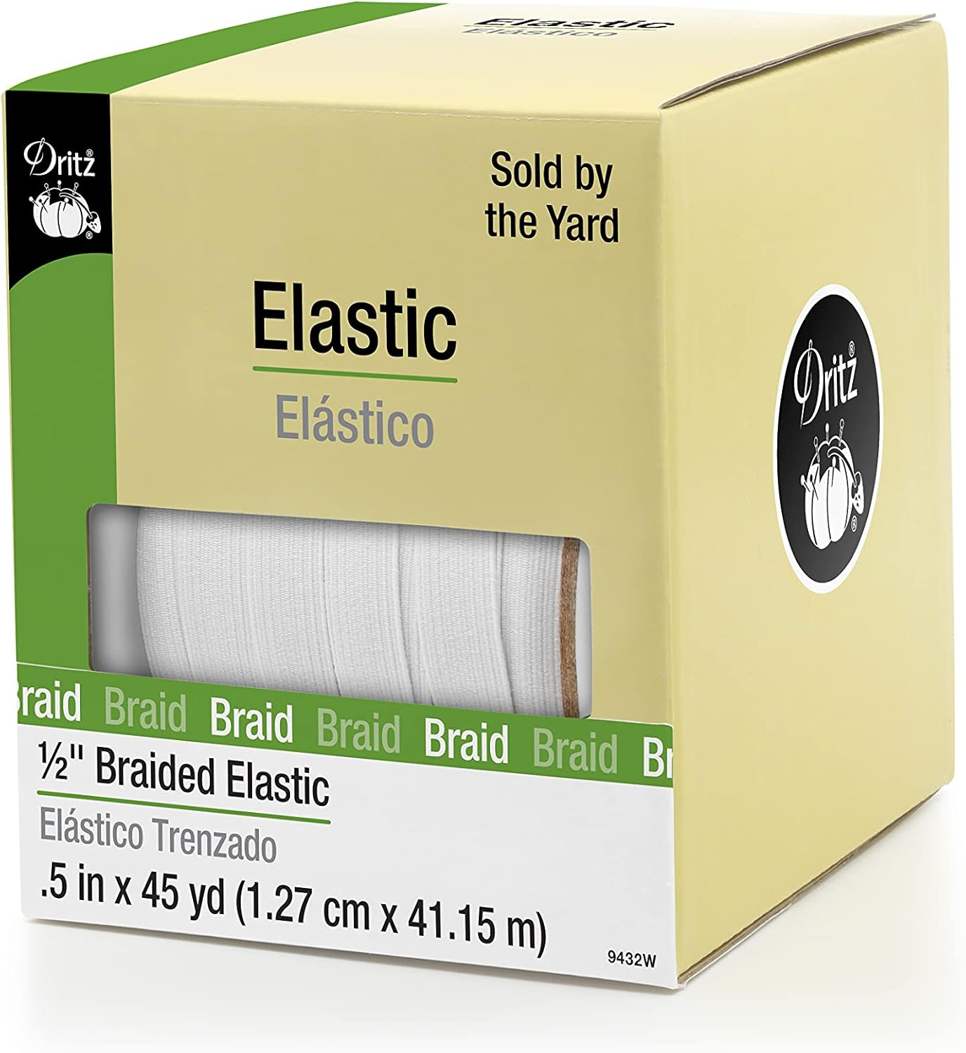 Dritz X, Black Braided Elastic, 1/8-Inch by 4-Yard - White., 1/2-Inch By 45-Yard