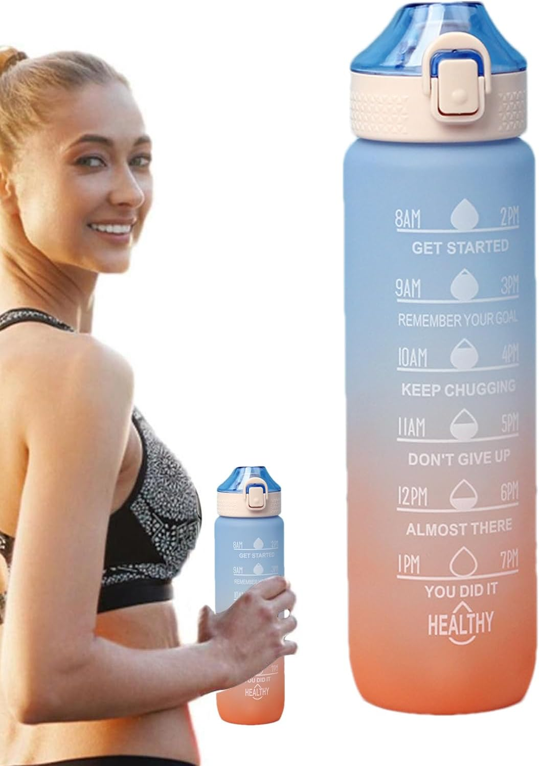 Daily Water Intake Bottle | Time Marker Gym Drinking Jar,1000Ml Portable Water Container with Handle, Motivation Bottle for Fitness Sports