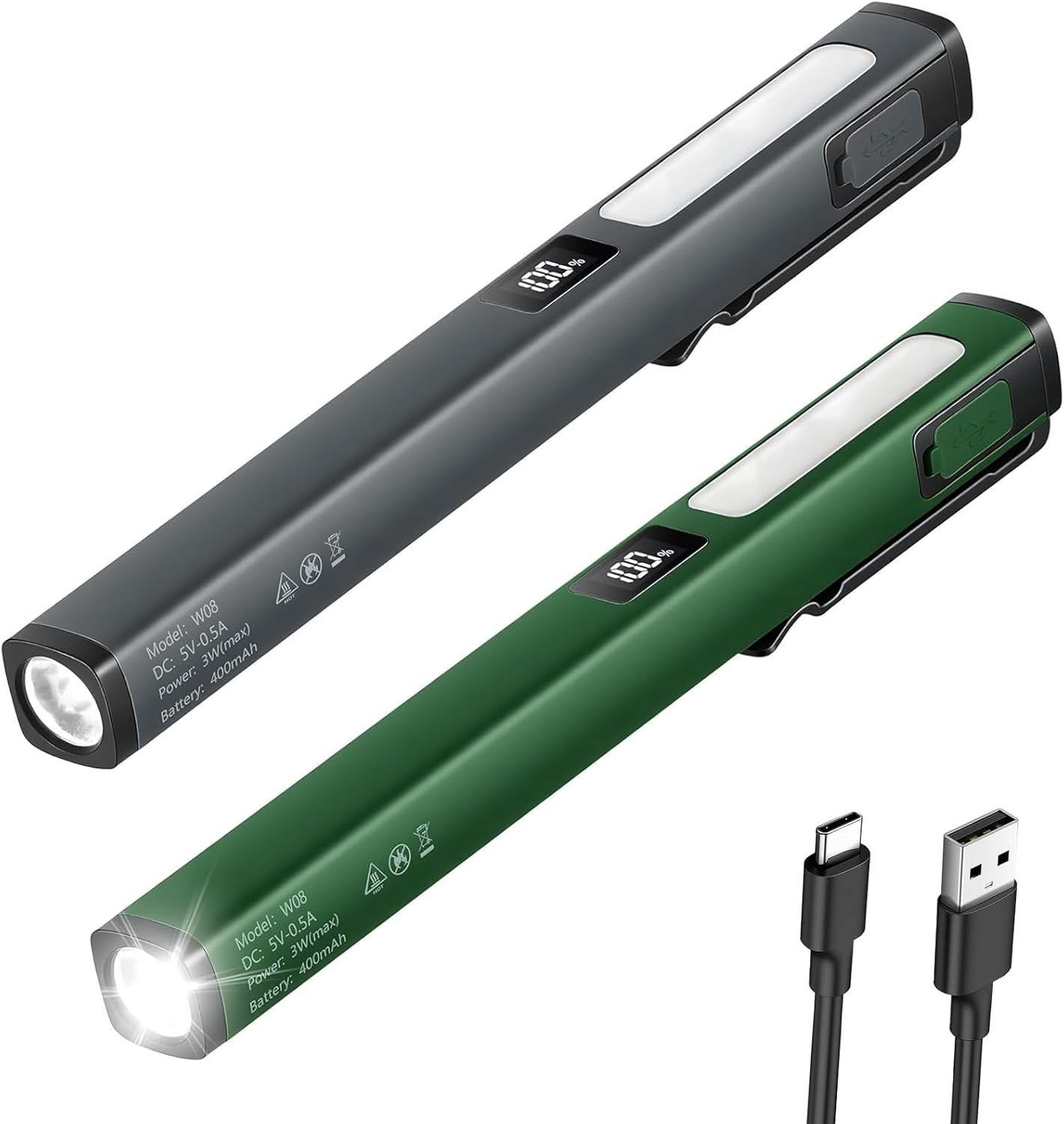 Pack of 2 LED Pen Lamp with Magnet, Rechargeable COB Work Light with 6 Modes & Battery Level Indicator, Waterproof Portable Inspection Lights for Camping, Repairs, Emergencies, Workshop Lamp image number 1