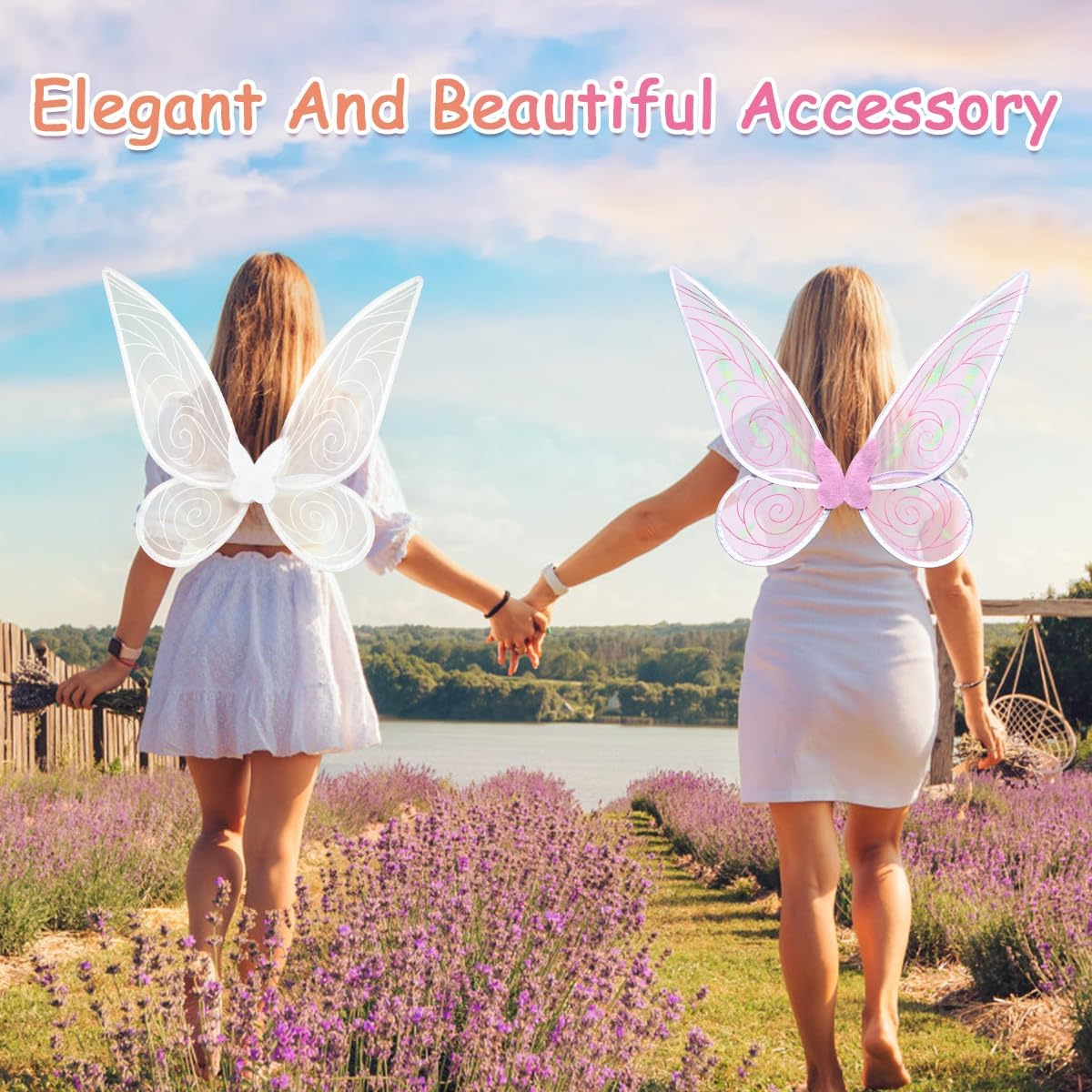 Poptrend Fairy Wings for Adults, Butterfly Wings for Girls Fairy Party Halloween Sparkle Angel Wings Dress up Favor image number 3