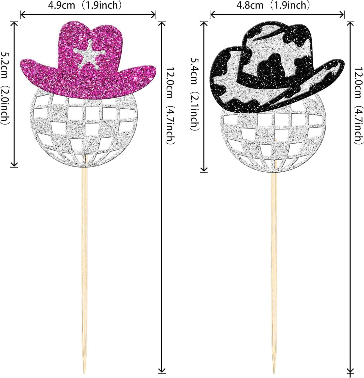 24 Pack Sparkling Disco Ball Cupcake Toppers Western Cowboy Hat Cupcake Picks Cowgirl 70S Disco Balls Cupcake Decorations for 1970S Music Disco Theme Birthday Party Cake Decorations Supplies (#1) image number 4