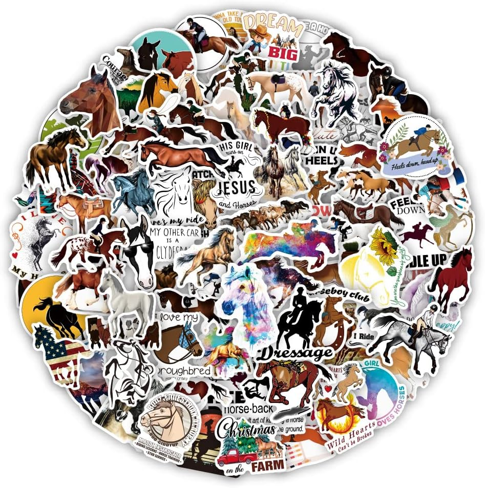 100PCS Horse Riding Stickers, Aesthetic Equestrian Vinyl Decals for Laptop, Water Bottles, Skateboard, Luggage & Guitar, Trendy Horsemanship Designs, Great for Horse Lovers & DIY Crafts image number 3