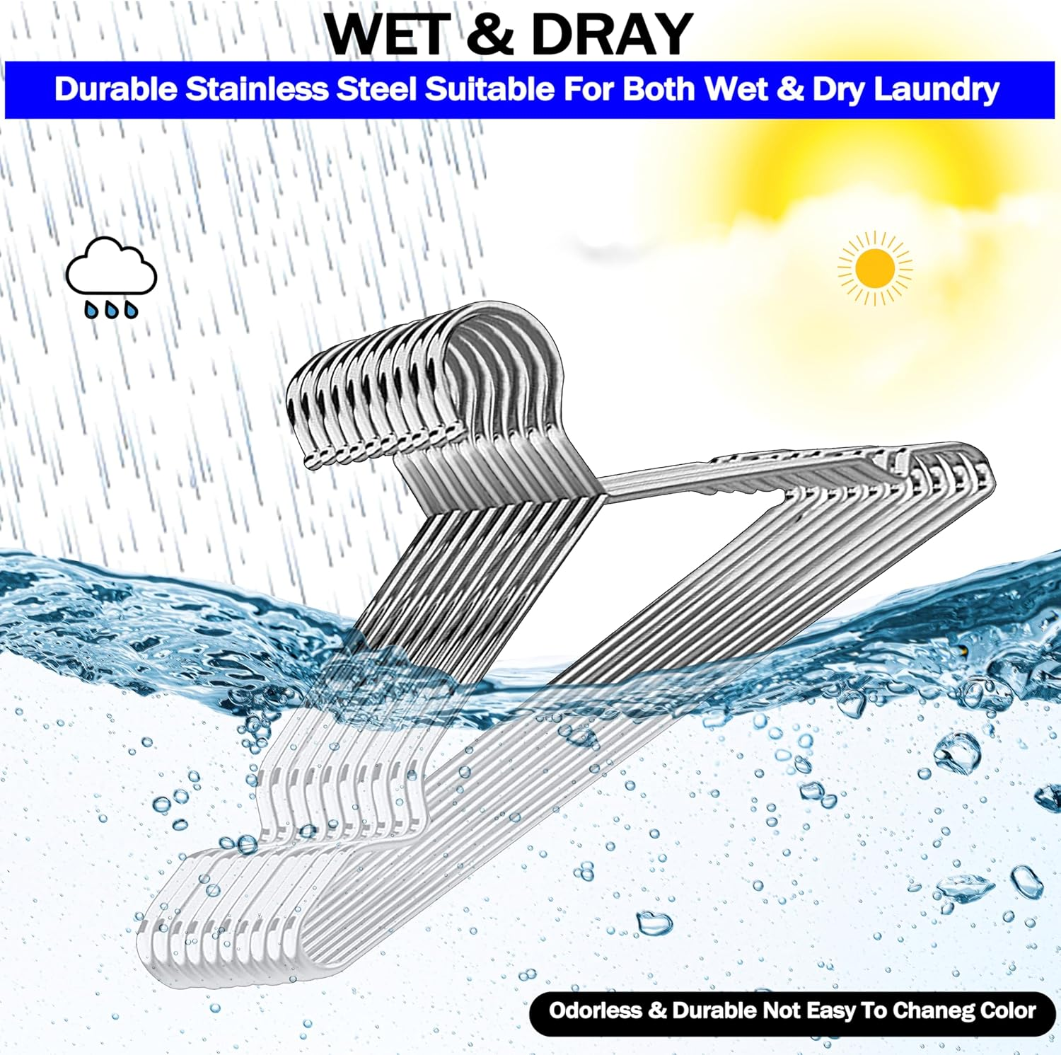 GVTECH Metal Stainless Steel Hanger, [50 Pack] Solid Hanger 42 CM Heavy Duty Lightweight Sturdy and Durable for Standard Jacket Pants Space Saving Home Hangers for Adults (50 Pack) image number 4